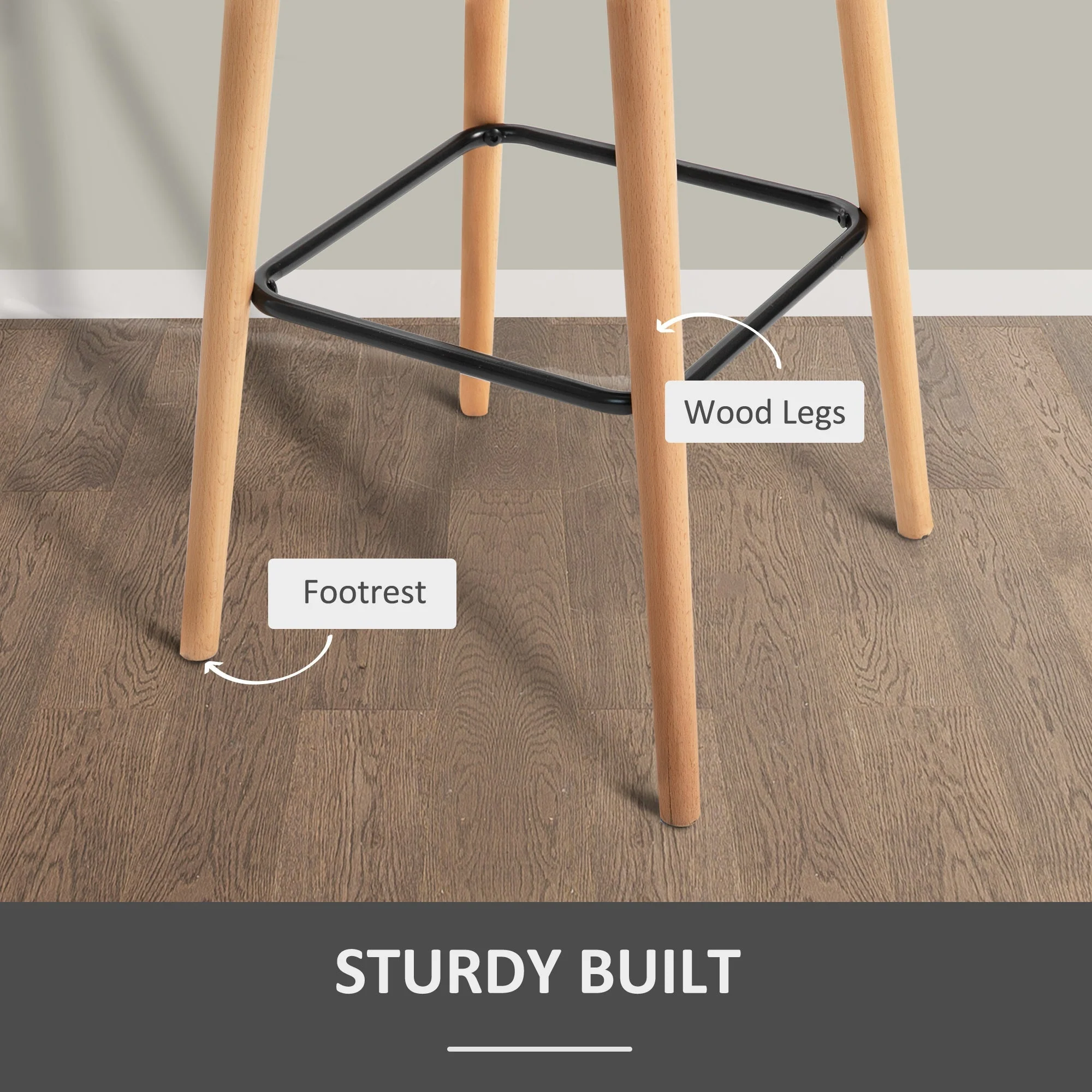 Homcom Set Of 2 Bar Stools Modern Upholstered Seat Bar Chairs W/ Metal Frame - Image 5