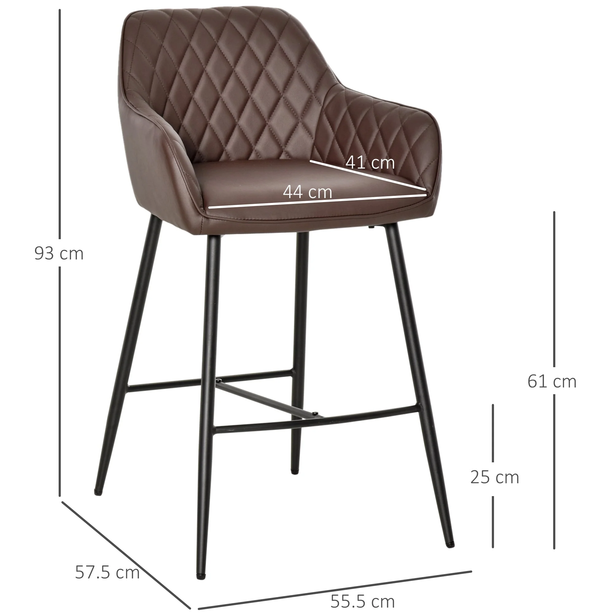 Homcom Set Of 2 Bar Stools Retro Pu Leather Bar Chairs W/ Footrest Metal Frame Comfort Support Stylish Dining Seating Home Brown - Image 3