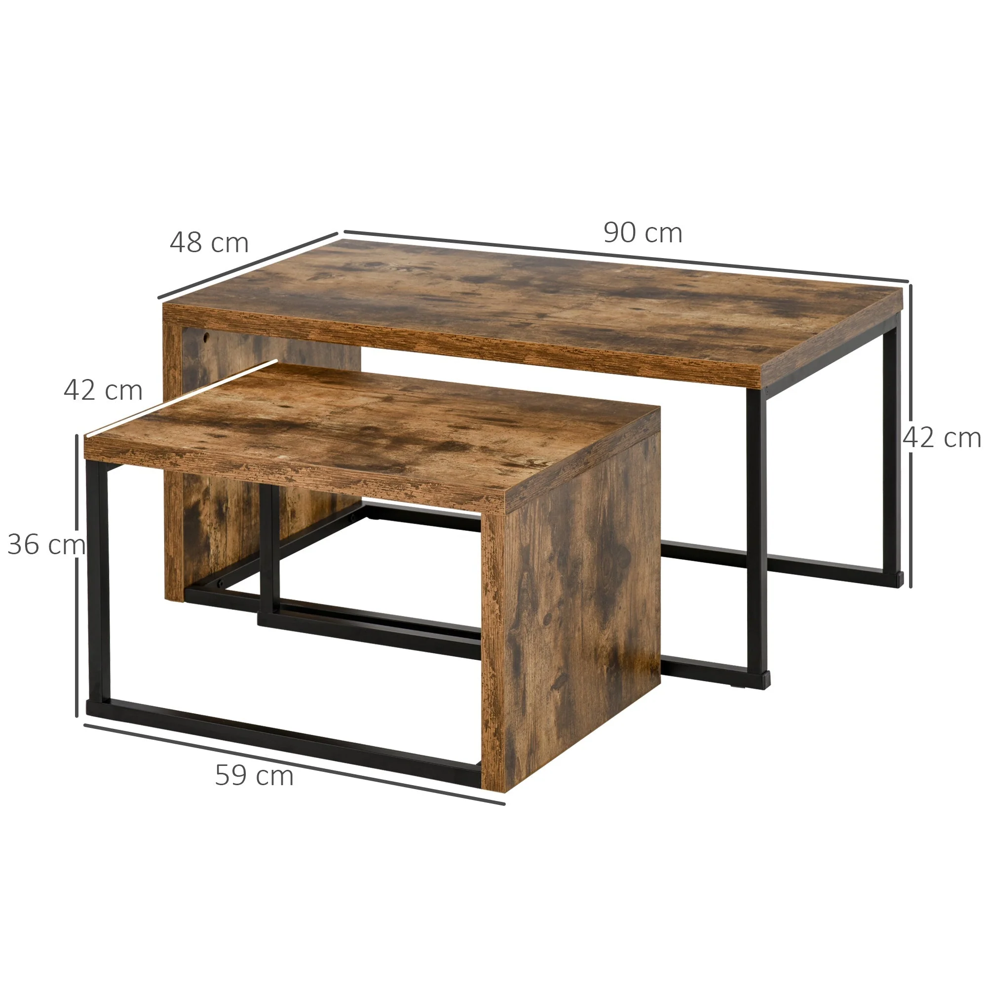 Homcom Set Of 2 Coffee Tables Industrial Style Tea Table - Image 3