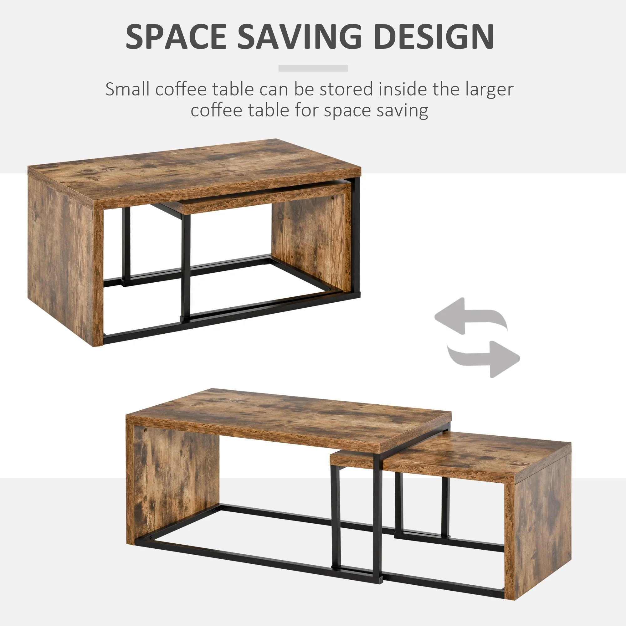 Homcom Set Of 2 Coffee Tables Industrial Style Tea Table - Image 5