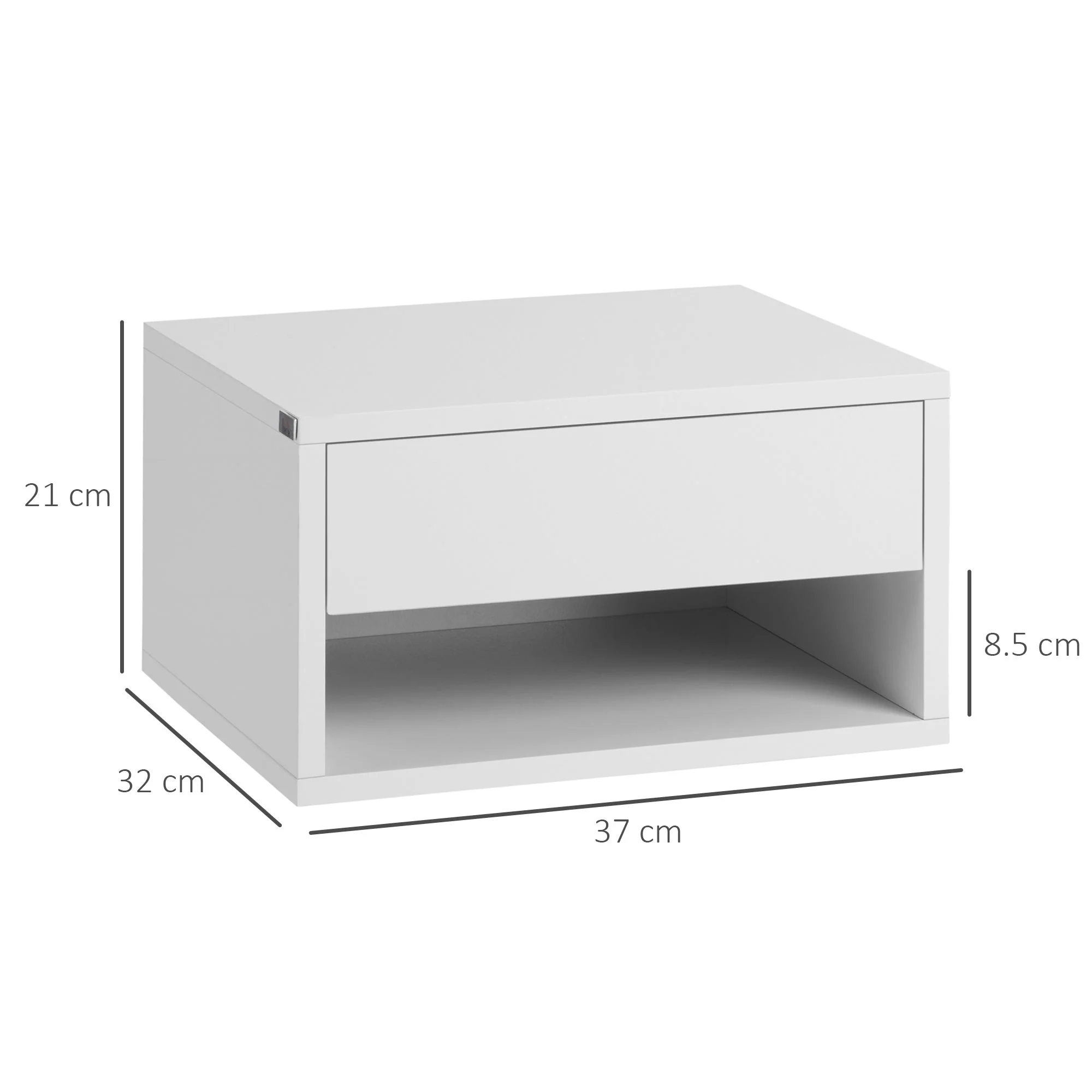 Homcom Set of Two Floating Bedside Tables - High Gloss White - Image 2
