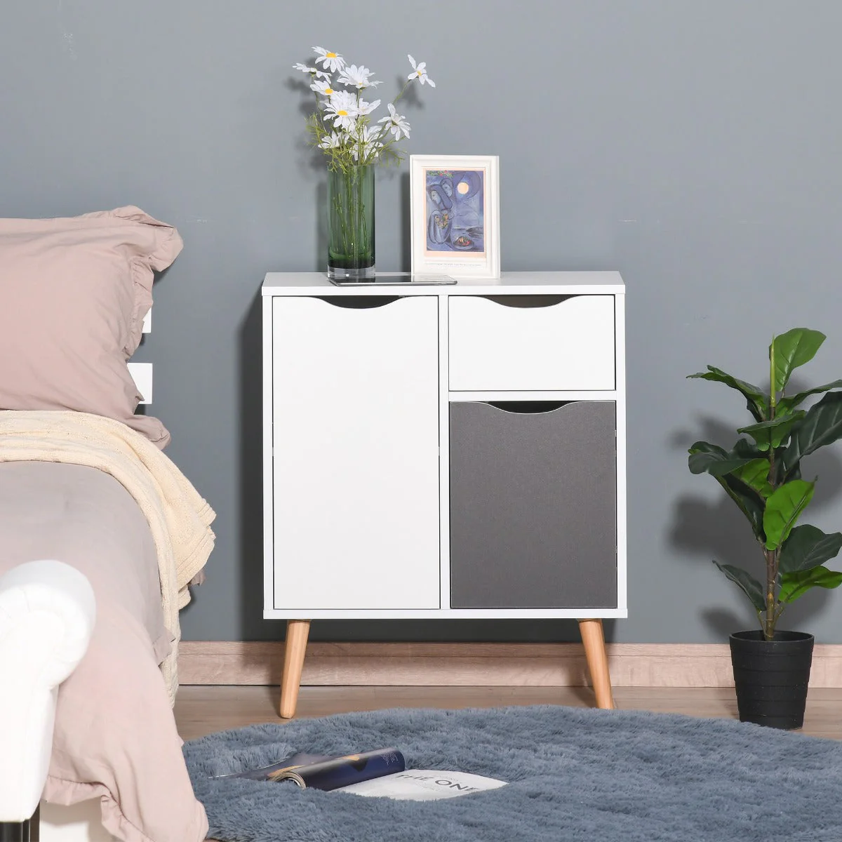 Homcom Sideboard Floor Cabinet Storage Cupboard with Drawer for Bedroom - Image 2