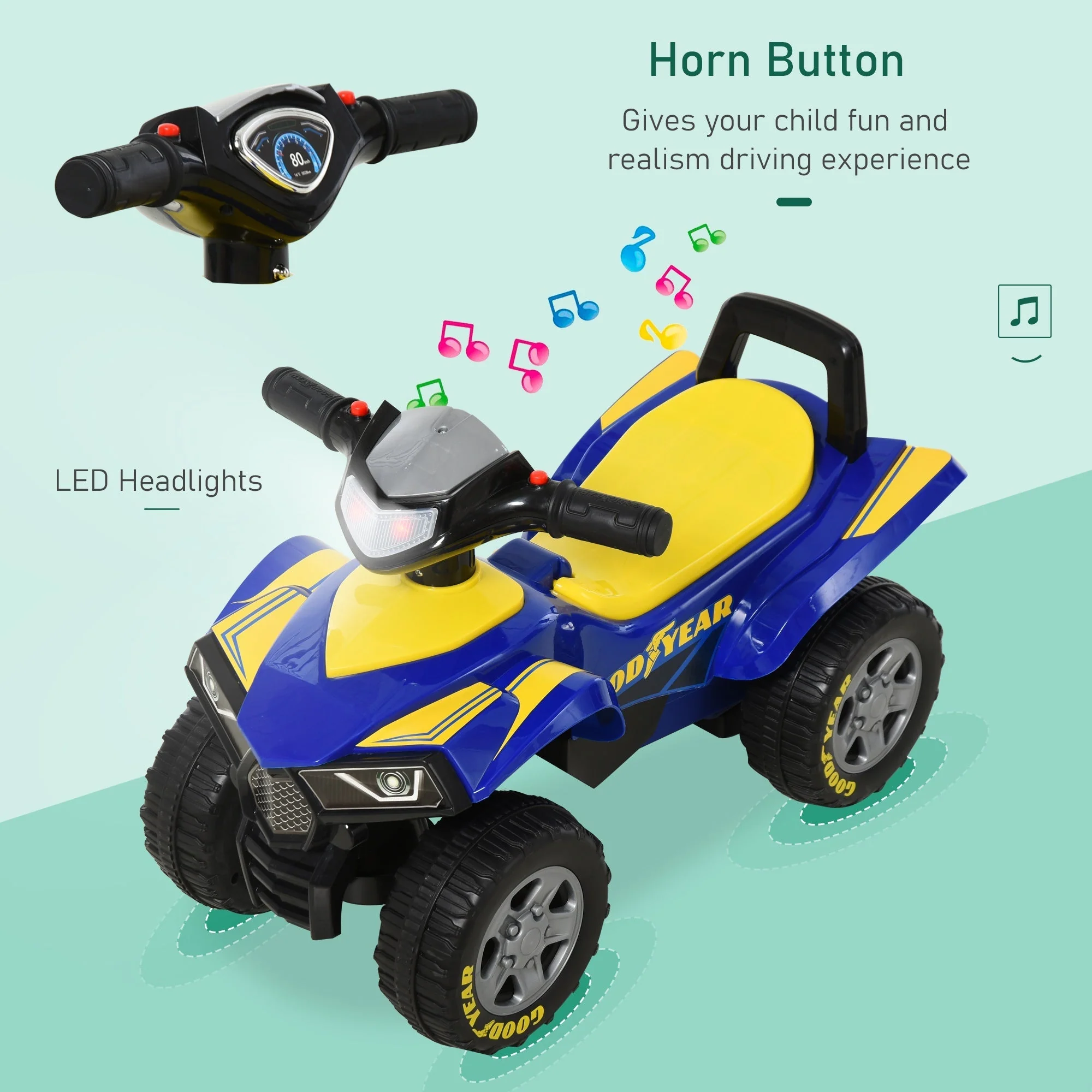 Homcom Toddlers Sound Effect PP Quad Bike Walker Yellow/Blue - Image 3