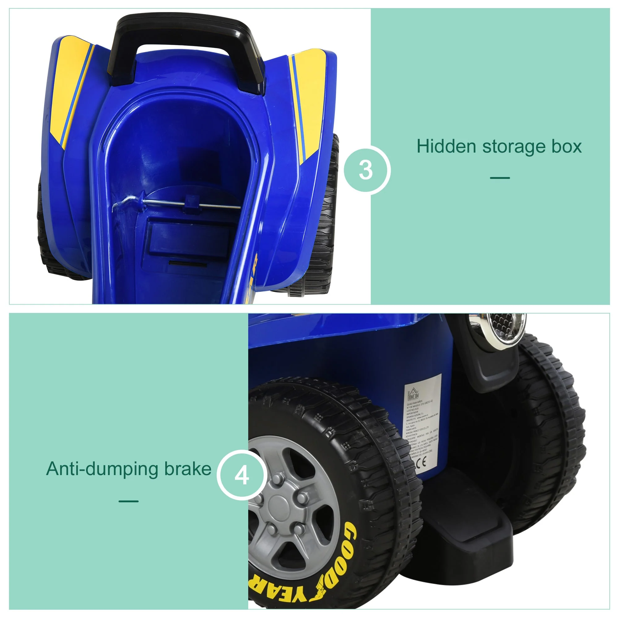 Homcom Toddlers Sound Effect PP Quad Bike Walker Yellow/Blue - Image 5