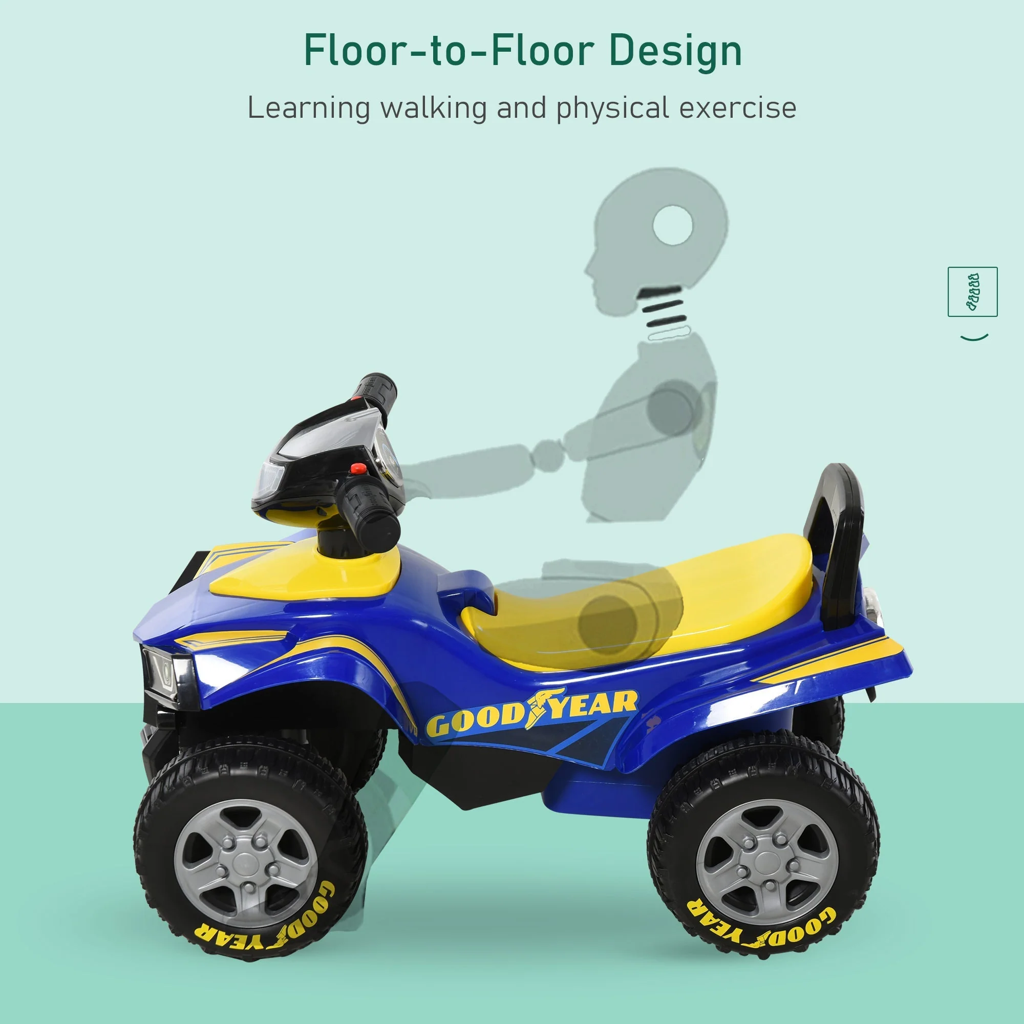 Homcom Toddlers Sound Effect PP Quad Bike Walker Yellow/Blue - Image 6