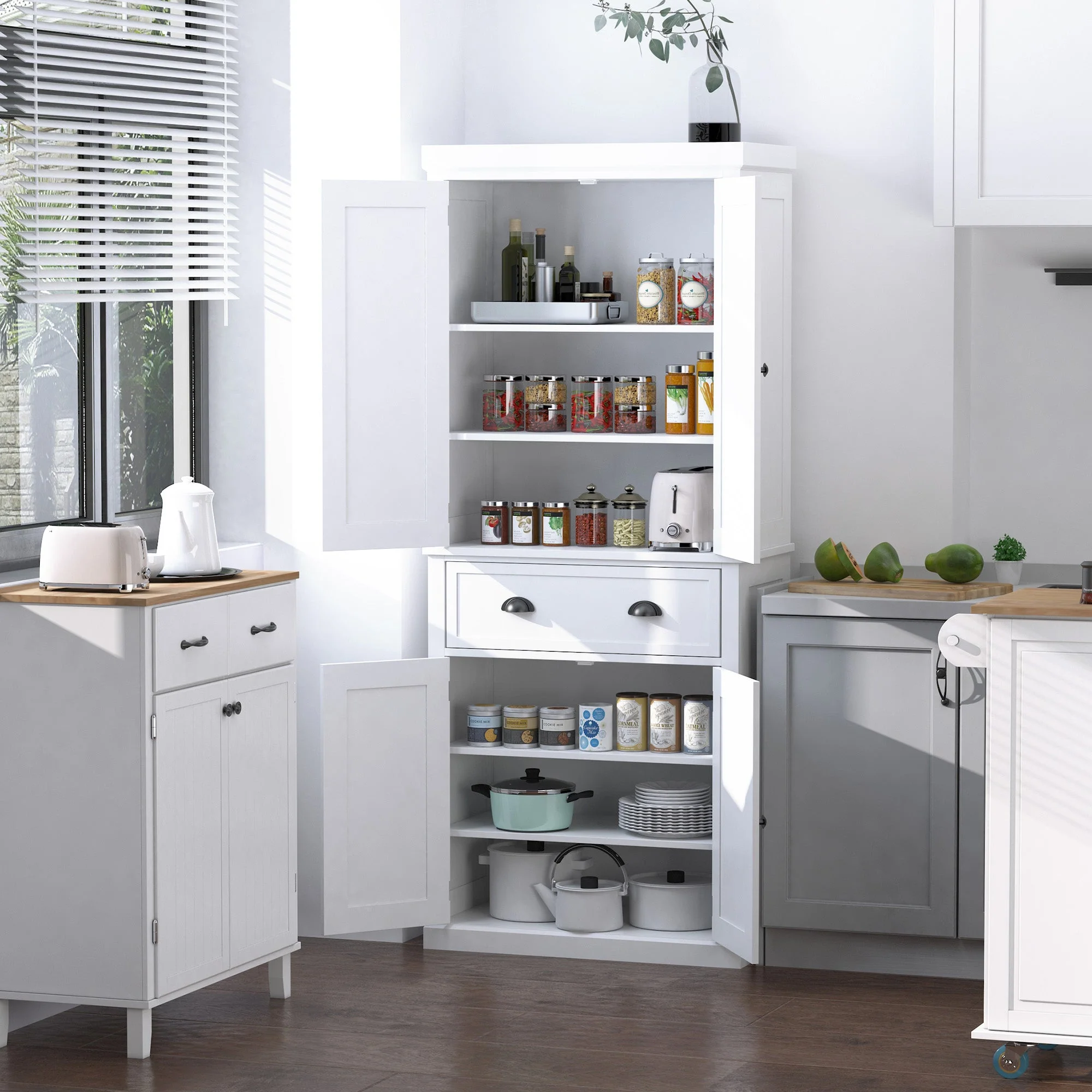 Homcom Traditional Colonial Freestanding Kitchen Cupboard - Image 9