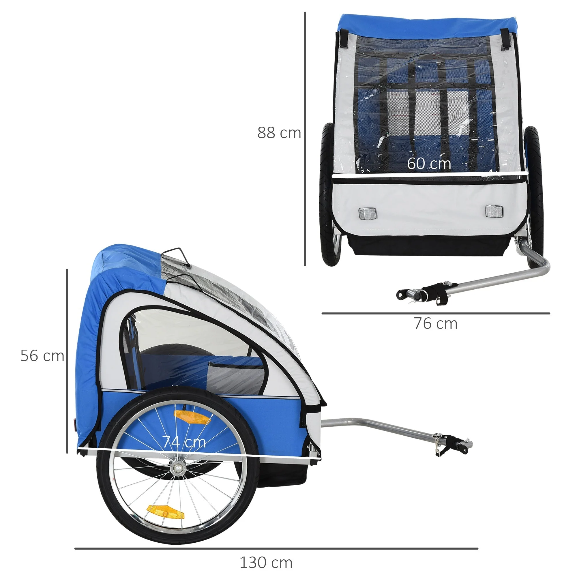 Homcom Trailer for Kids Steel Frame Children's 2-Seater Bicycle Trailer Blue - Image 3