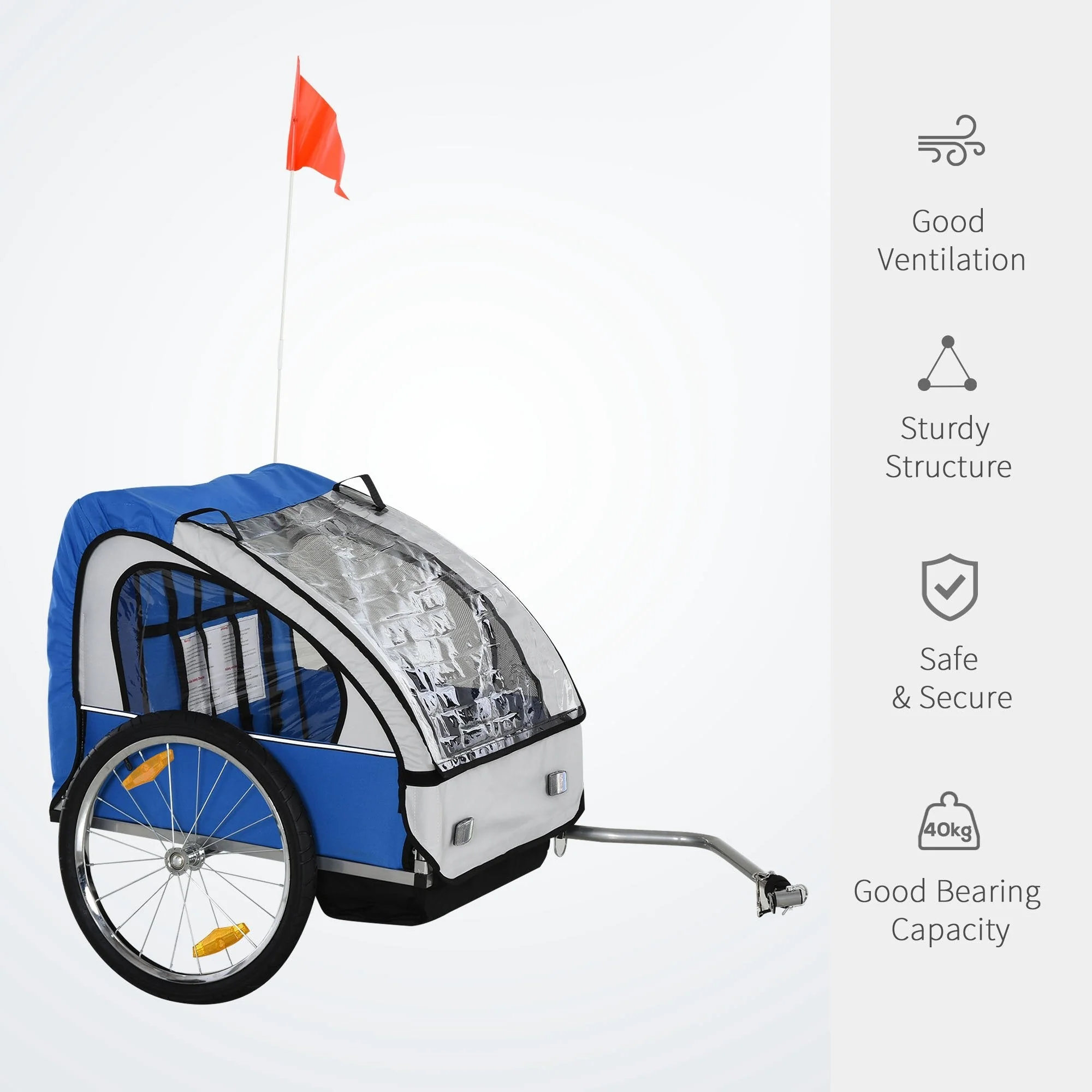Homcom Trailer for Kids Steel Frame Children's 2-Seater Bicycle Trailer Blue - Image 4