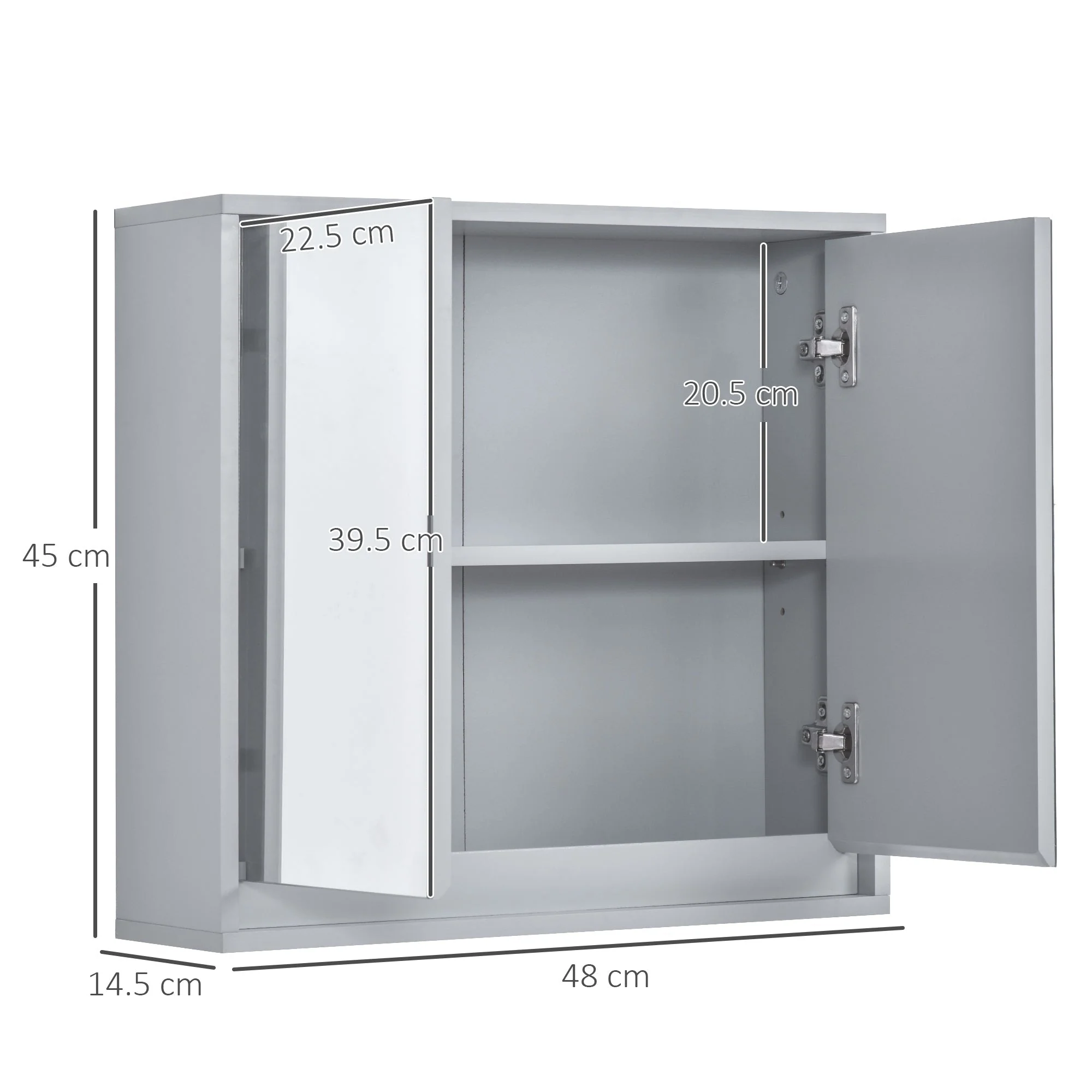 Homcom Wall Mounted Mirror Cabinet with Storage Shelf Bathroom Cupboard Double Door Grey - Image 3