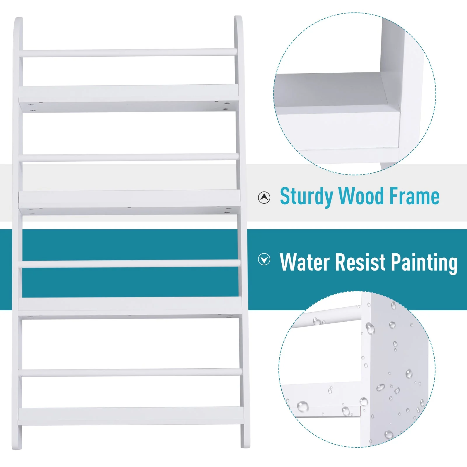 Homcom Wood Wall/Standing Magazine Holders Book Rack Shelf 4 Tiers Space Saving Design Water Resist Home Office Decoration - Image 5