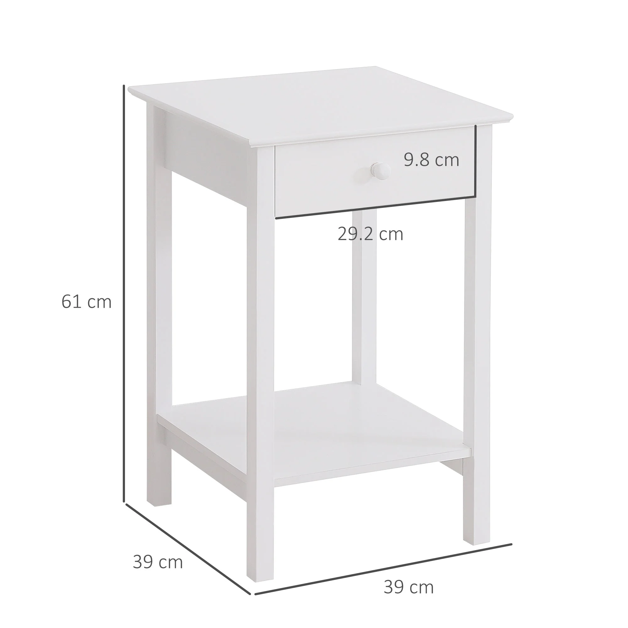 Homcom Wooden Bedside Table Cabinet With Drawer Shelf Storage End Side White Multipurpose Bedroom Night Stand - Image 3