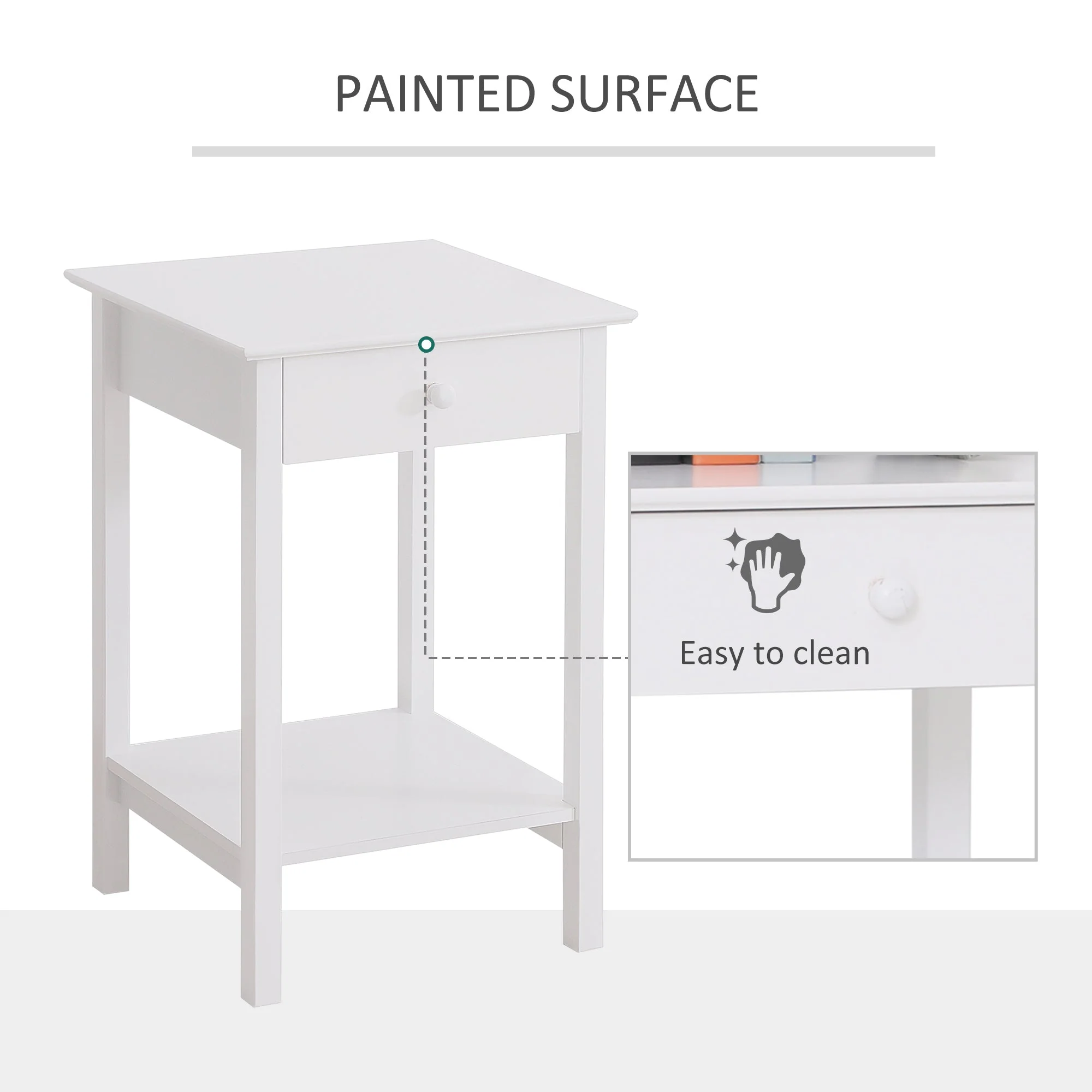 Homcom Wooden Bedside Table Cabinet With Drawer Shelf Storage End Side White Multipurpose Bedroom Night Stand - Image 5