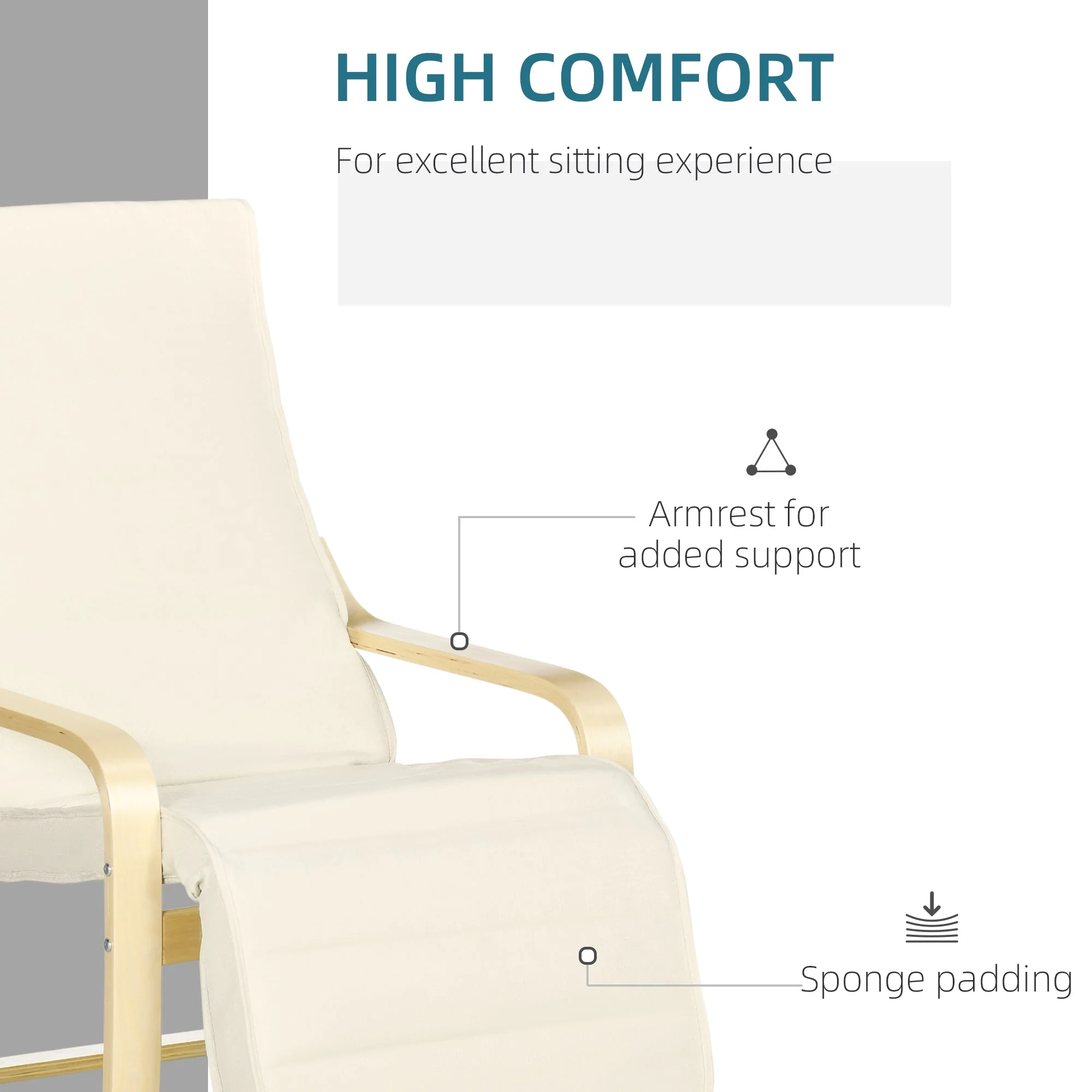 Homcom Wooden Lounging Chair Deck Relaxing Recliner Lounge Seat With Adjustable Footrest & Removable Cushion - Image 5