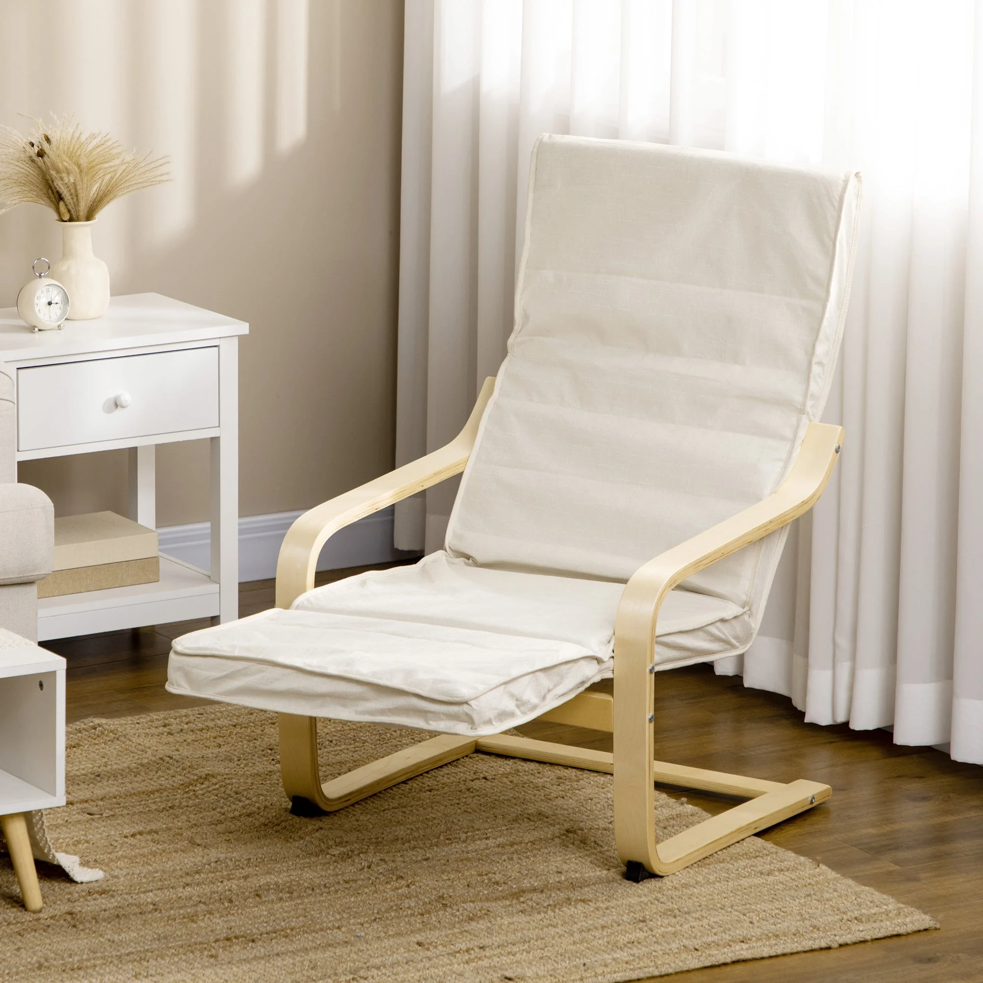Homcom Wooden Lounging Chair Deck Relaxing Recliner Lounge Seat With Adjustable Footrest & Removable Cushion - Image 7
