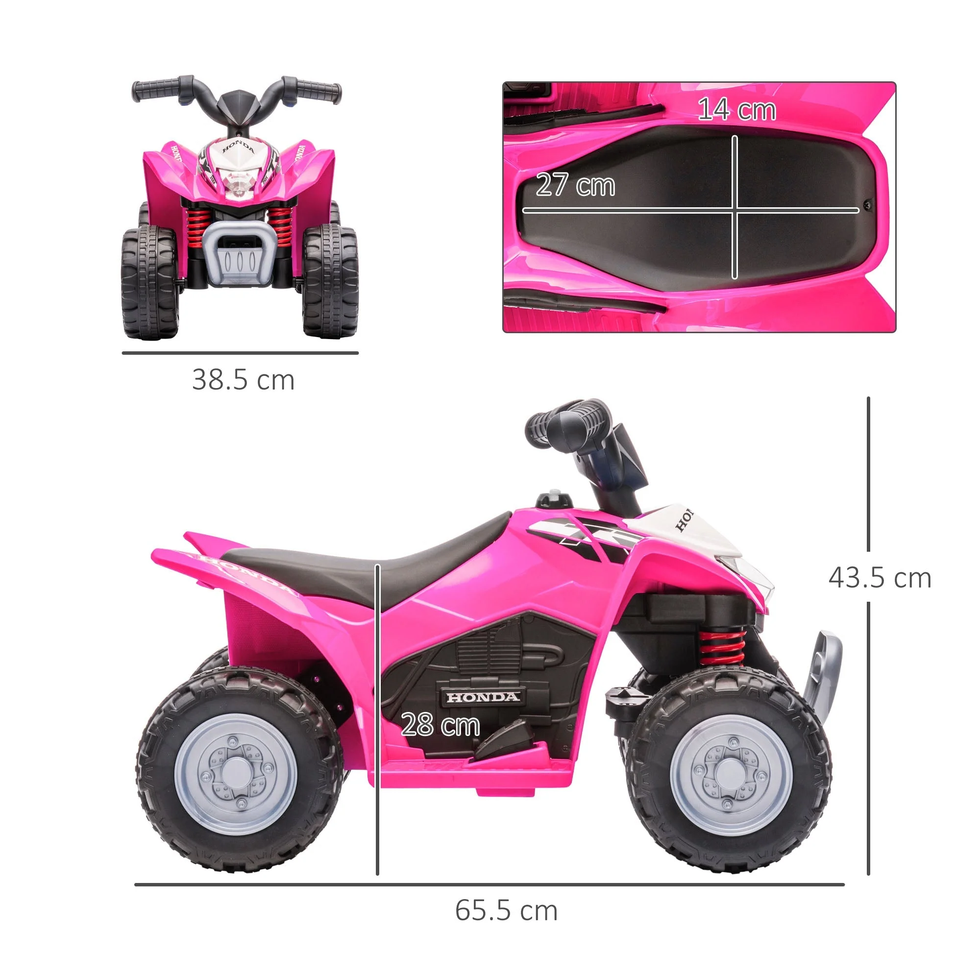 Honda Ride On Quad Bike With LED Light & Horn 1.5 To 3 Years Pink by Aiyaplay - Image 3