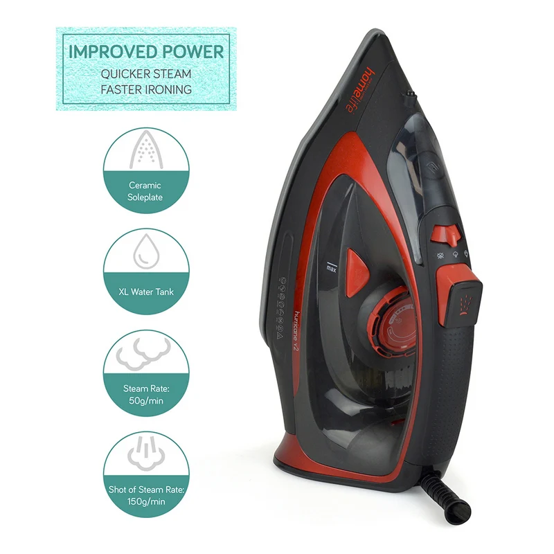 Hurricane Steam Iron with Ceramic Soleplate Black And Red - 3200W - Image 5