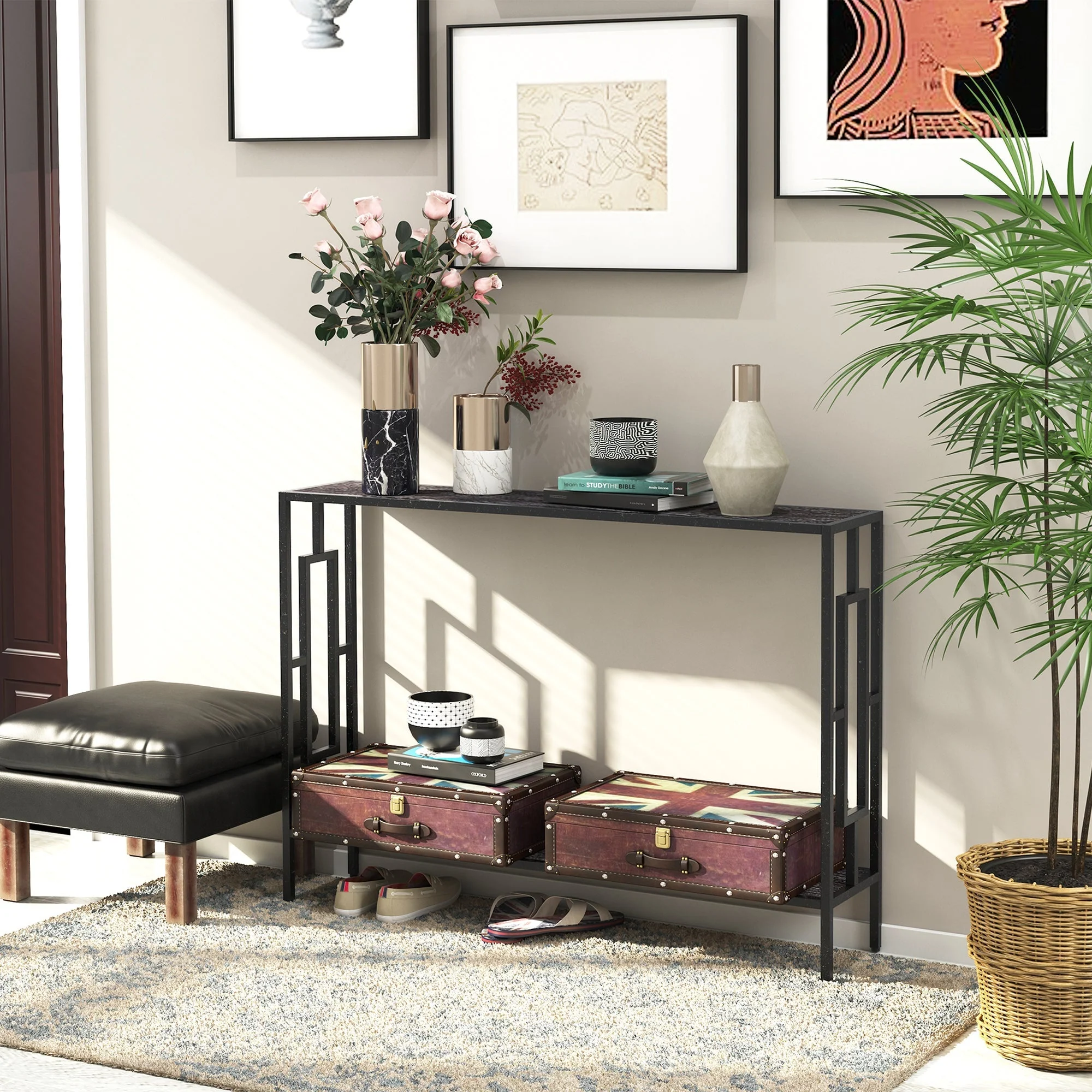 Industrial Console Table with Storage Shelf - Image 8