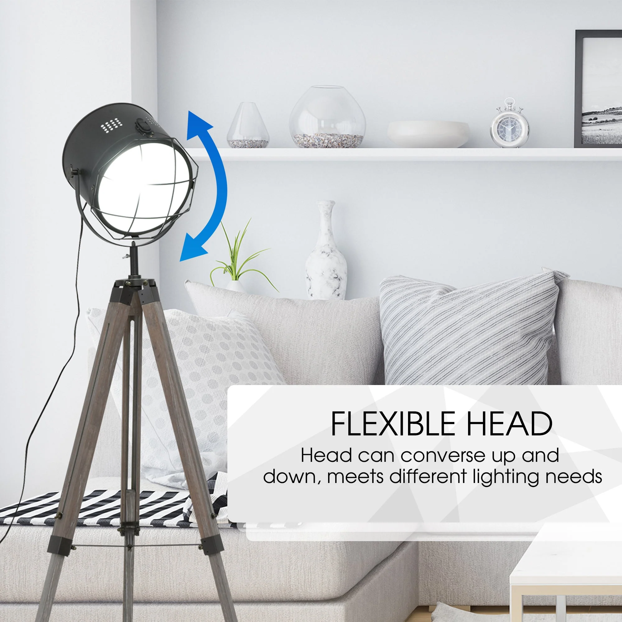 Industrial Style Adjustable Tripod Floor Lamp for Living Room Bedroom - Image 4