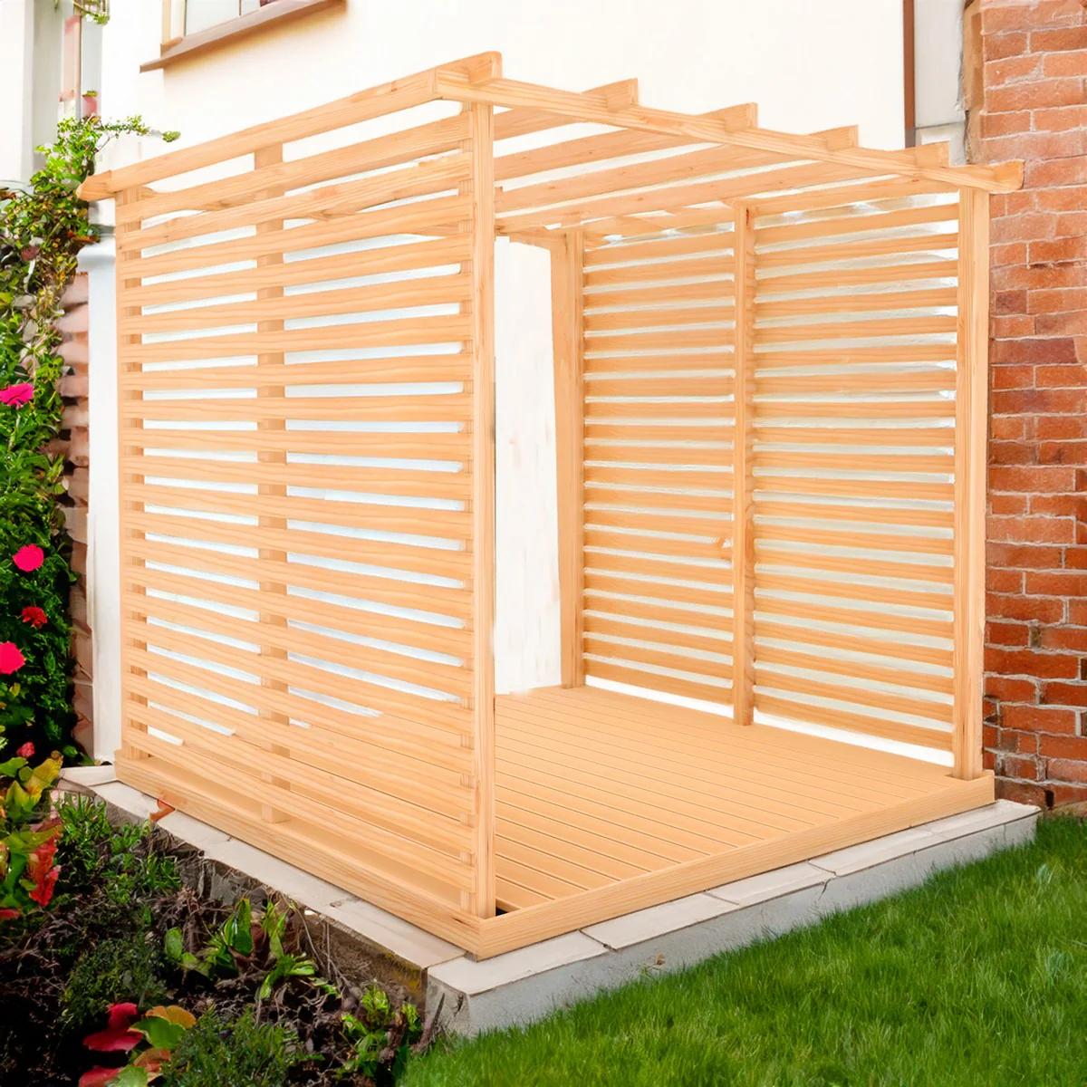 Ivy Garden Pergola with Decking & Sides by Shire Slatted