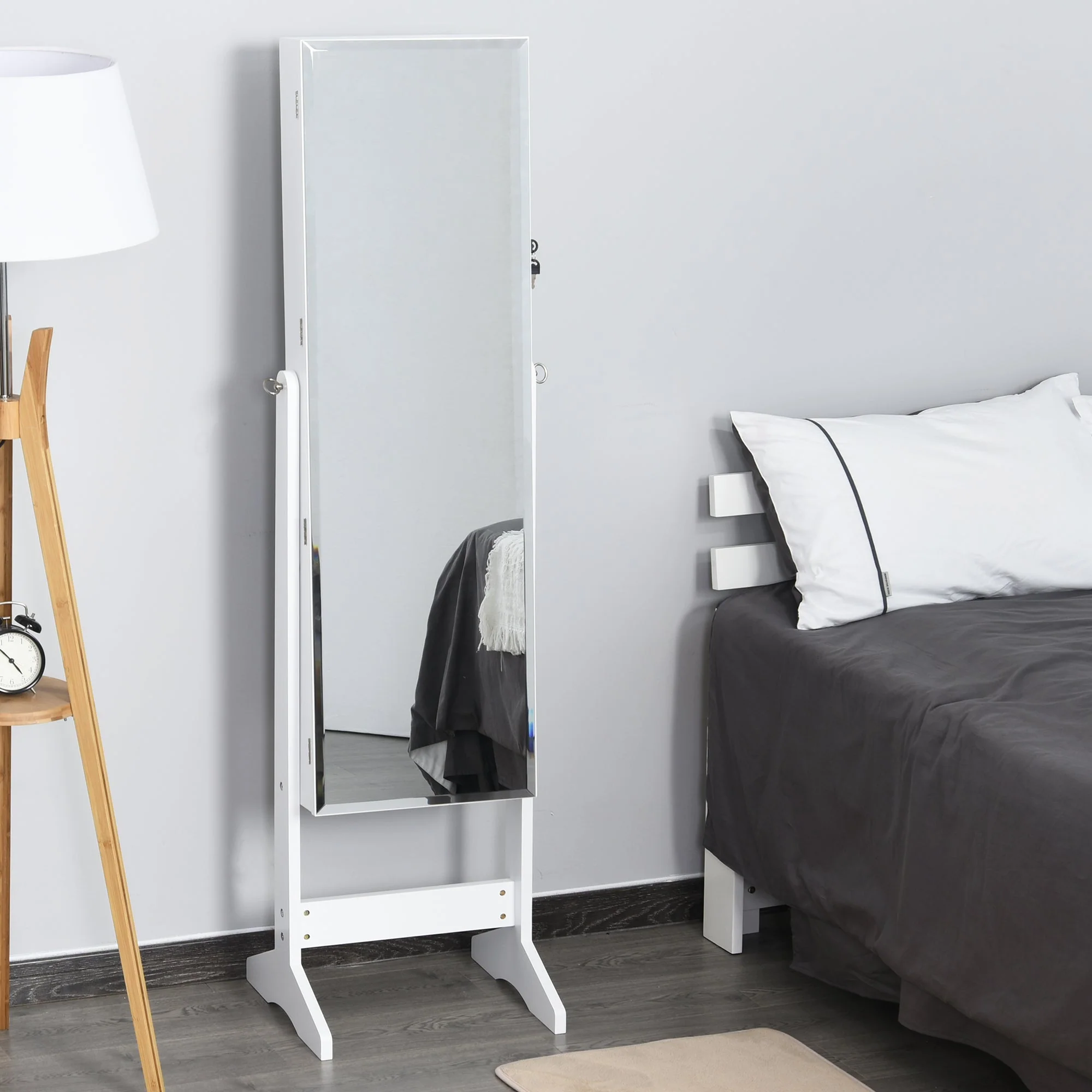 Jewelry Cabinet Standing Mirror Full Length Makeup Lockable Armoire Storage Organizer White - Image 2