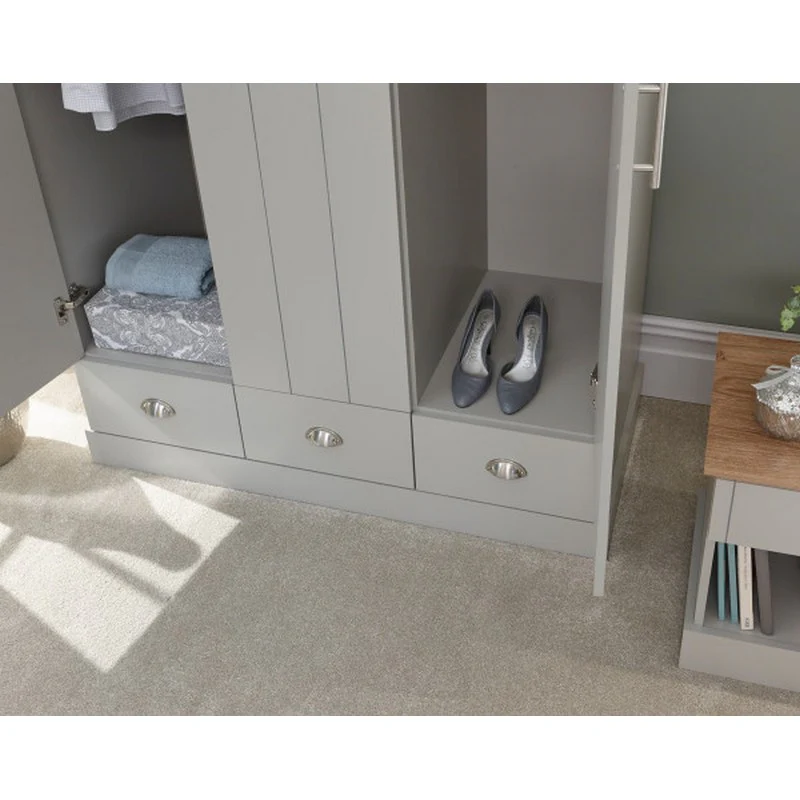 Kendal Tall Wardrobe Grey 3 Doors 1 Shelf 3 Drawers - Image 6