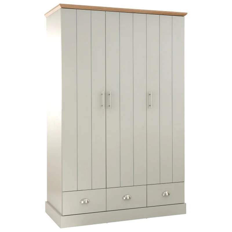 Kendal Tall Wardrobe Grey 3 Doors 1 Shelf 3 Drawers - Image 8