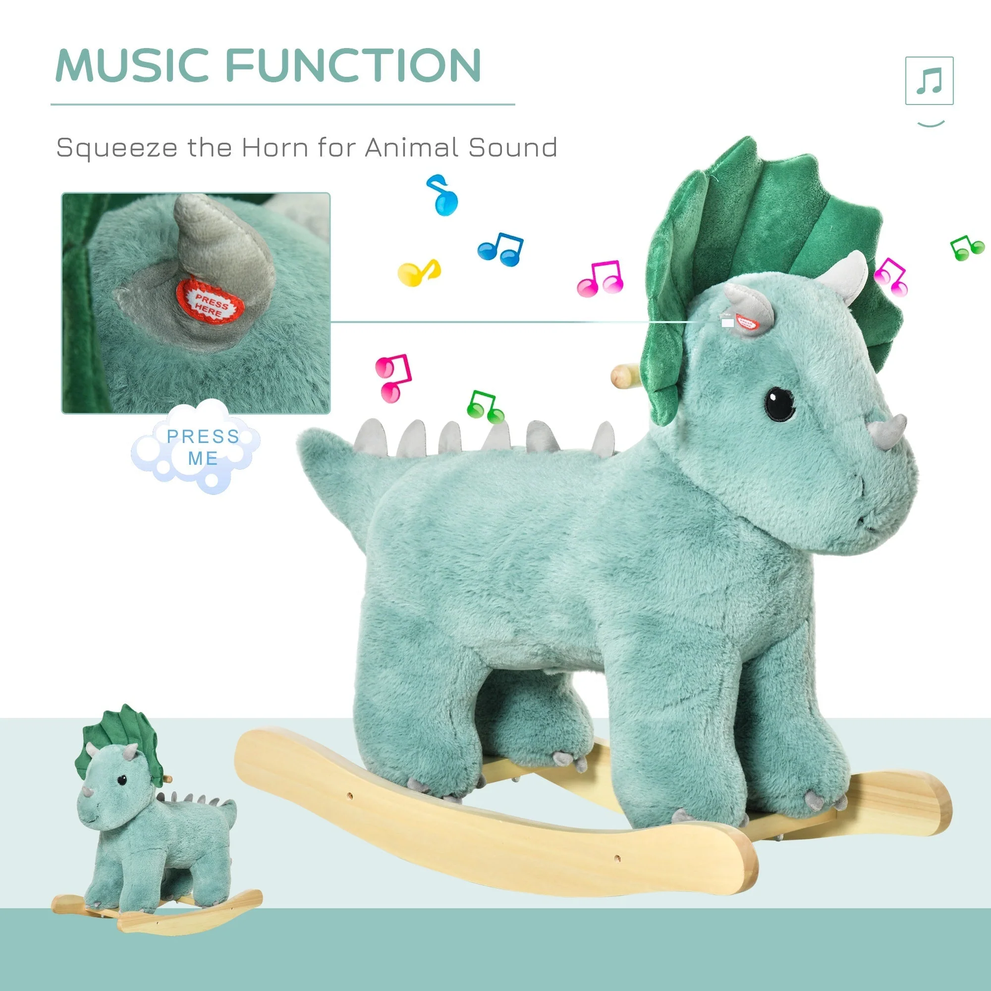 Kid Plush Ride-On Rocking Horse Triceratops-shaped Toy Rocker Realistic Sound - Image 5