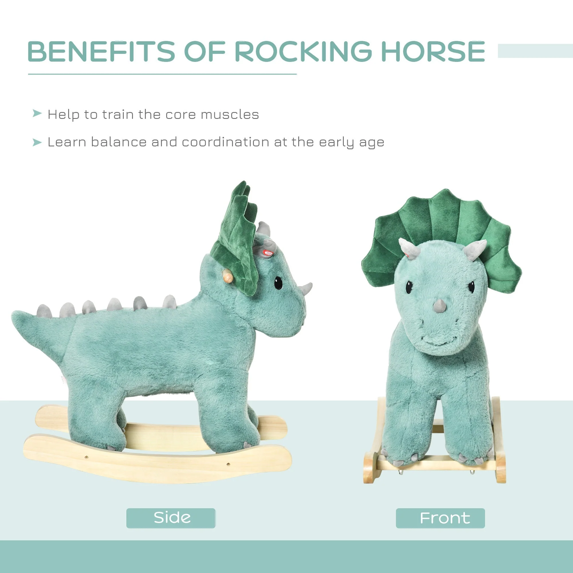Kid Plush Ride-On Rocking Horse Triceratops-shaped Toy Rocker Realistic Sound - Image 6
