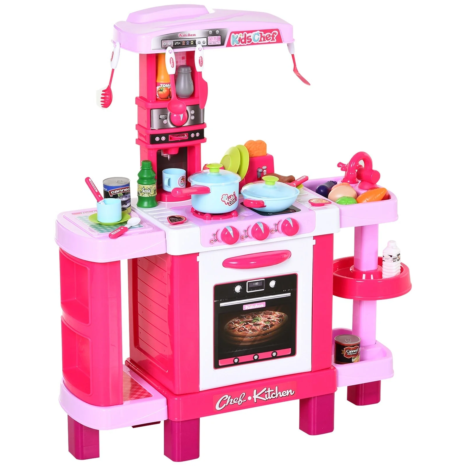 Kids 38-Piece Plastic Kitchen Play Set w/ Light & Sound Effects Pink - Image 2