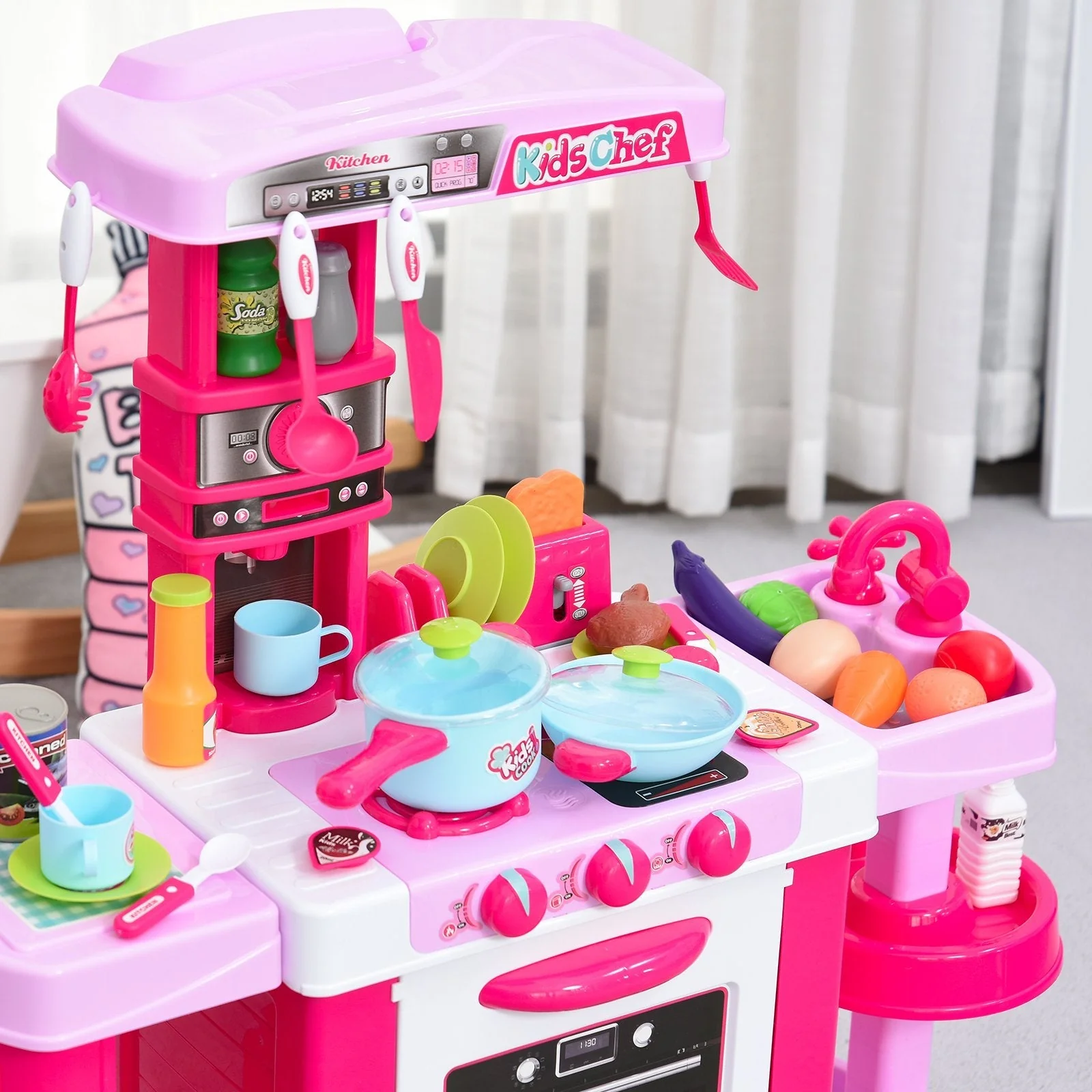 Kids 38-Piece Plastic Kitchen Play Set w/ Light & Sound Effects Pink - Image 7