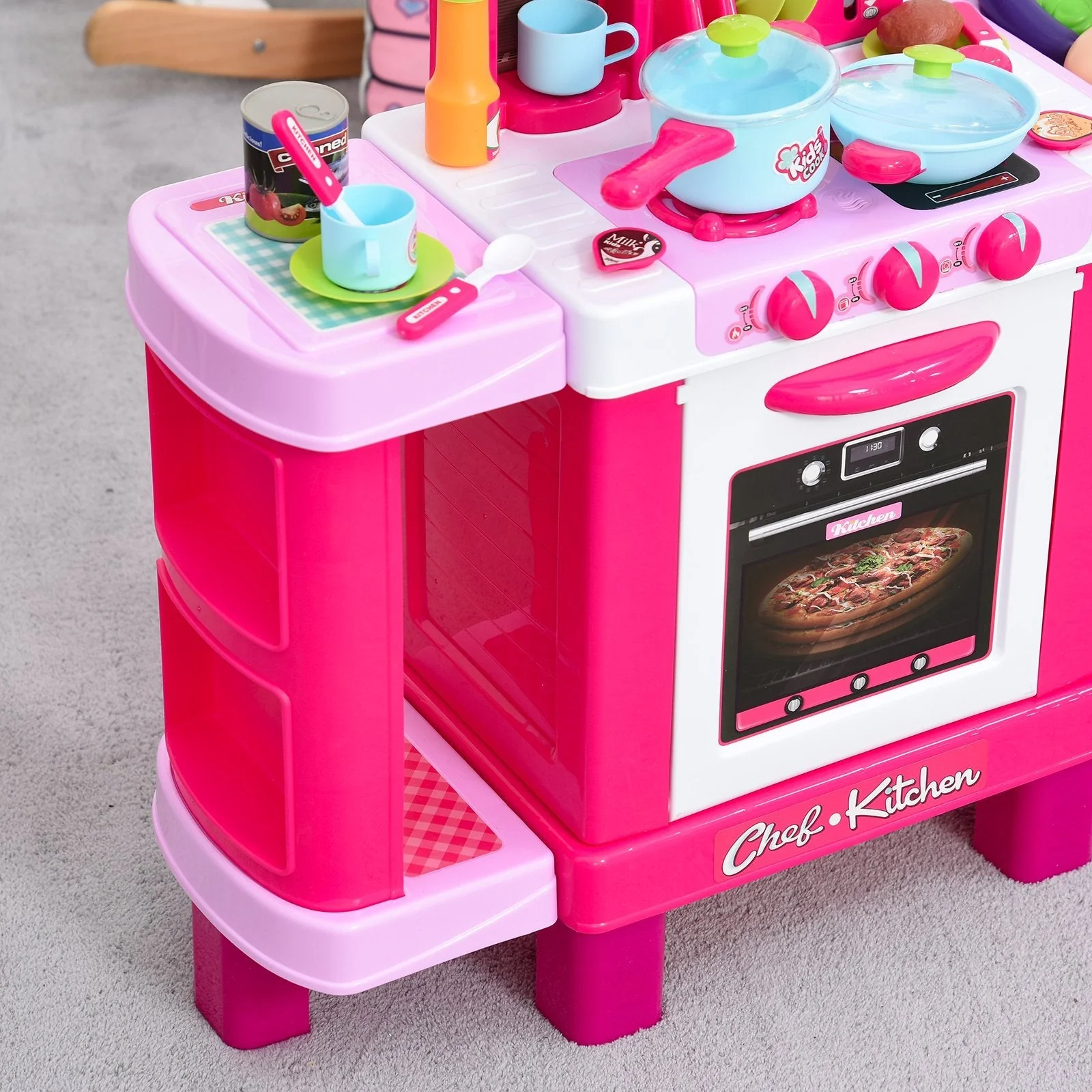 Kids 38-Piece Plastic Kitchen Play Set w/ Light & Sound Effects Pink - Image 8
