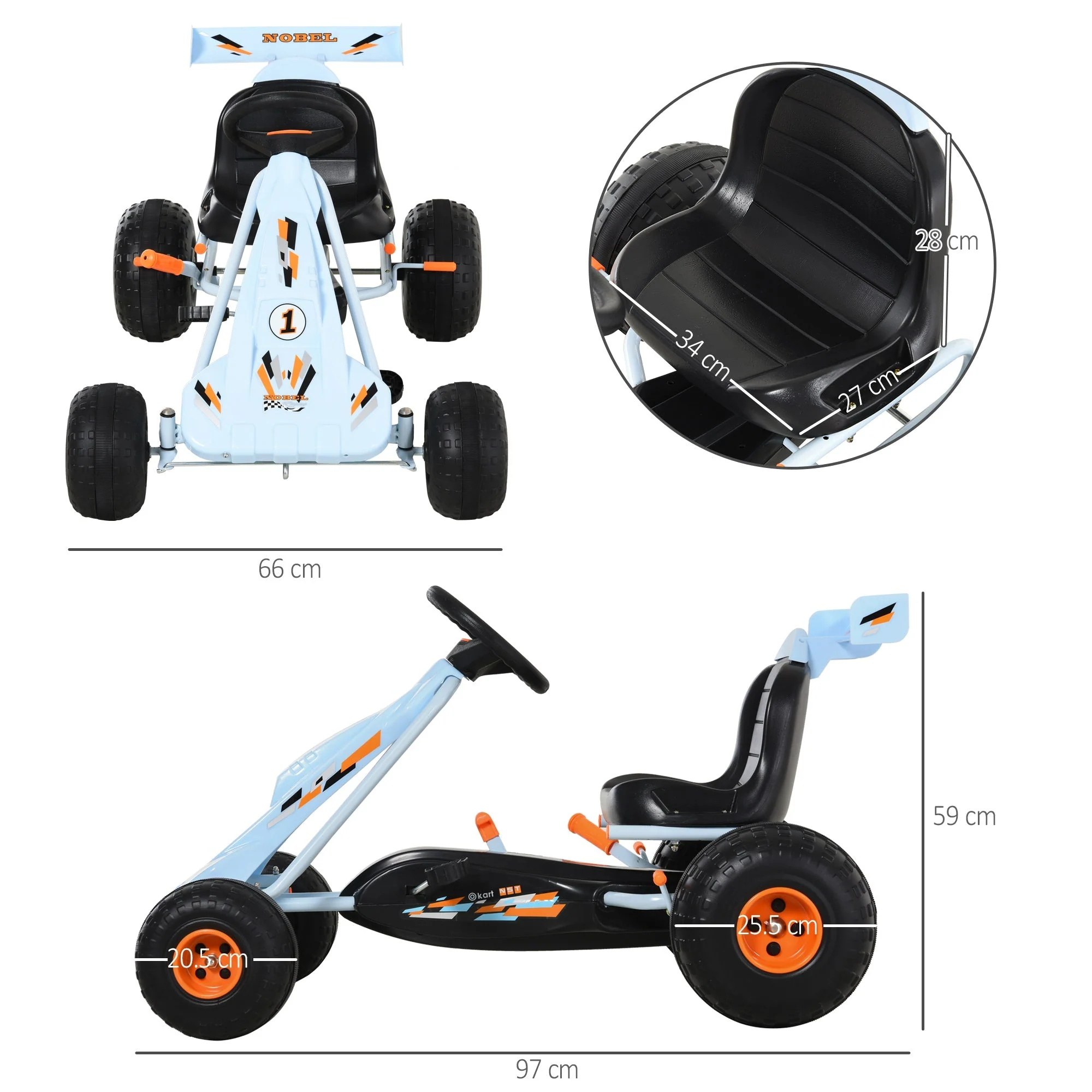 Kids Adjustable Seat PP Pedal Go-Kart Blue/Orange - Image 3