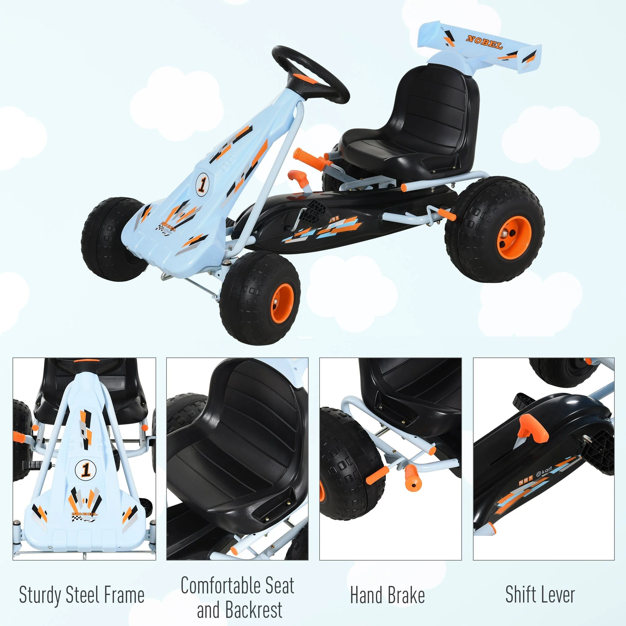 Kids Adjustable Seat PP Pedal Go-Kart Blue/Orange - Image 4