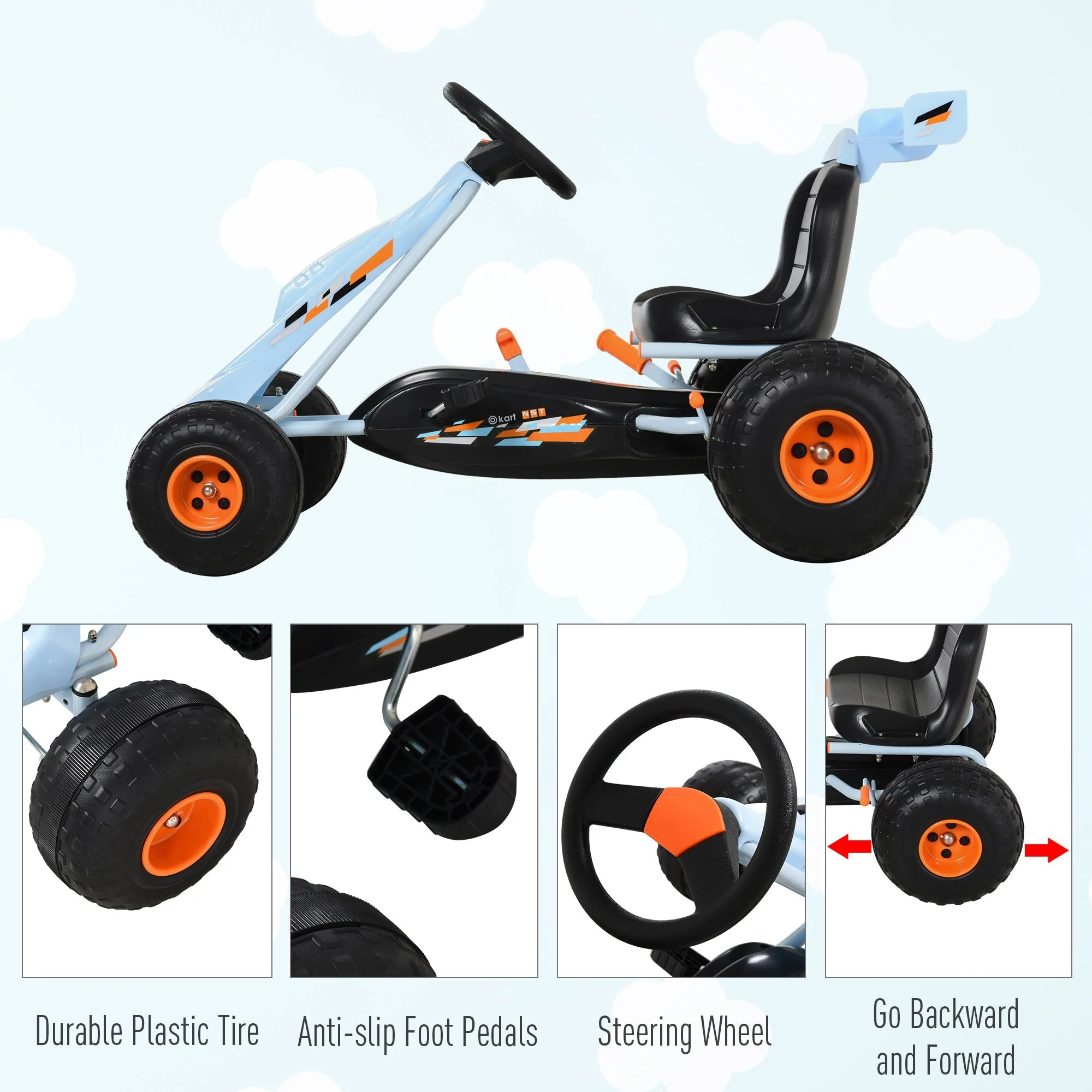Kids Adjustable Seat PP Pedal Go-Kart Blue/Orange - Image 5
