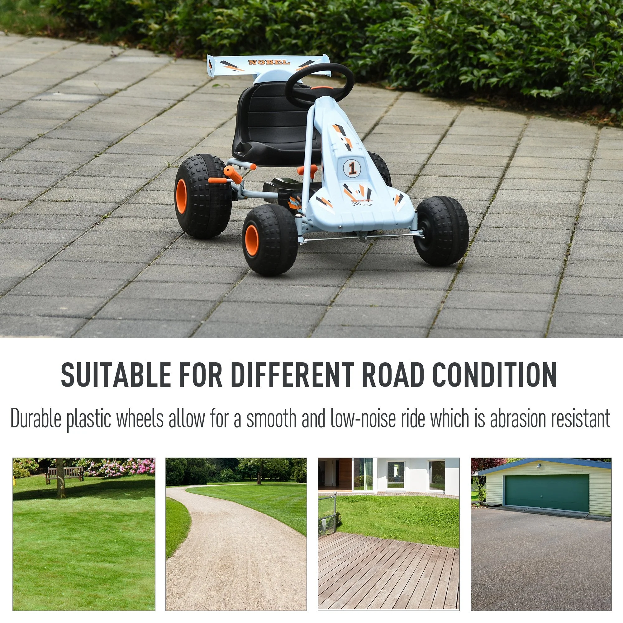 Kids Adjustable Seat PP Pedal Go-Kart Blue/Orange - Image 6