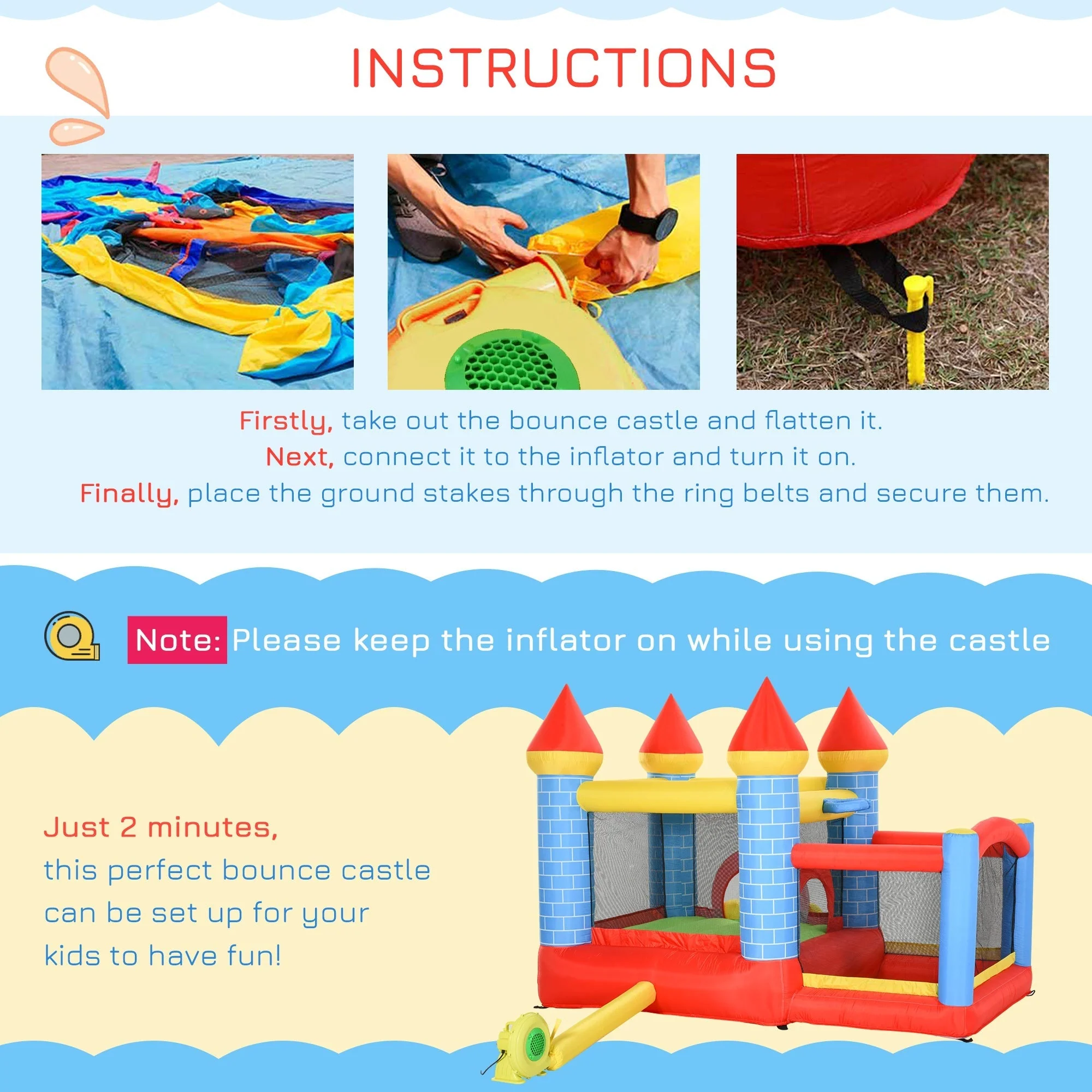 Kids Bounce Castle Inflatable Trampoline Slide Pool Basket for Kids Age 3-10 - Image 6