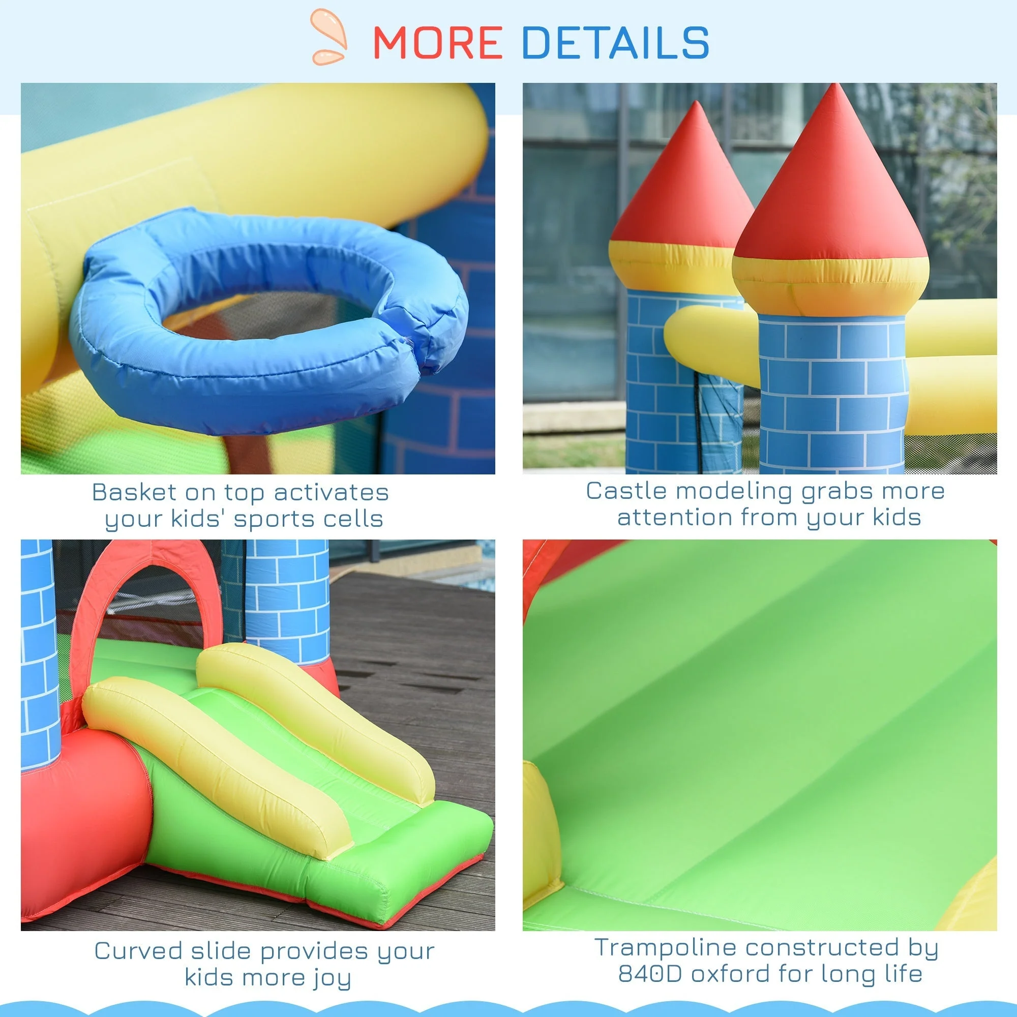 Kids Bounce Castle Inflatable Trampoline Slide Pool Basket for Kids Age 3-10 - Image 8