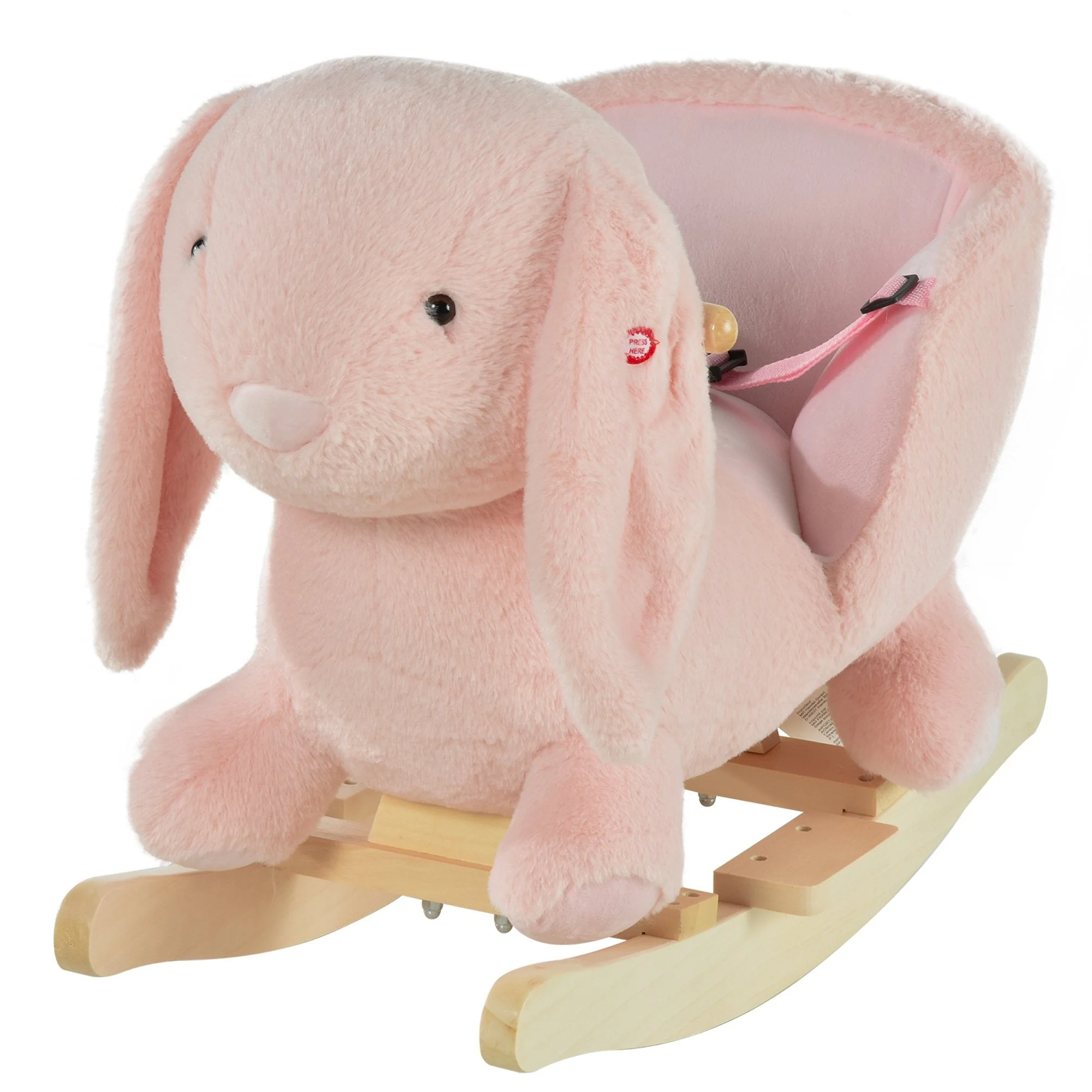Kids Children Rocking Horse Plush Ride On Rabbit Seat w/ Sound Wood Base Seat Safety Belt Toddler Baby Toy Rocker Pink 18 - 36 Months - Image 2