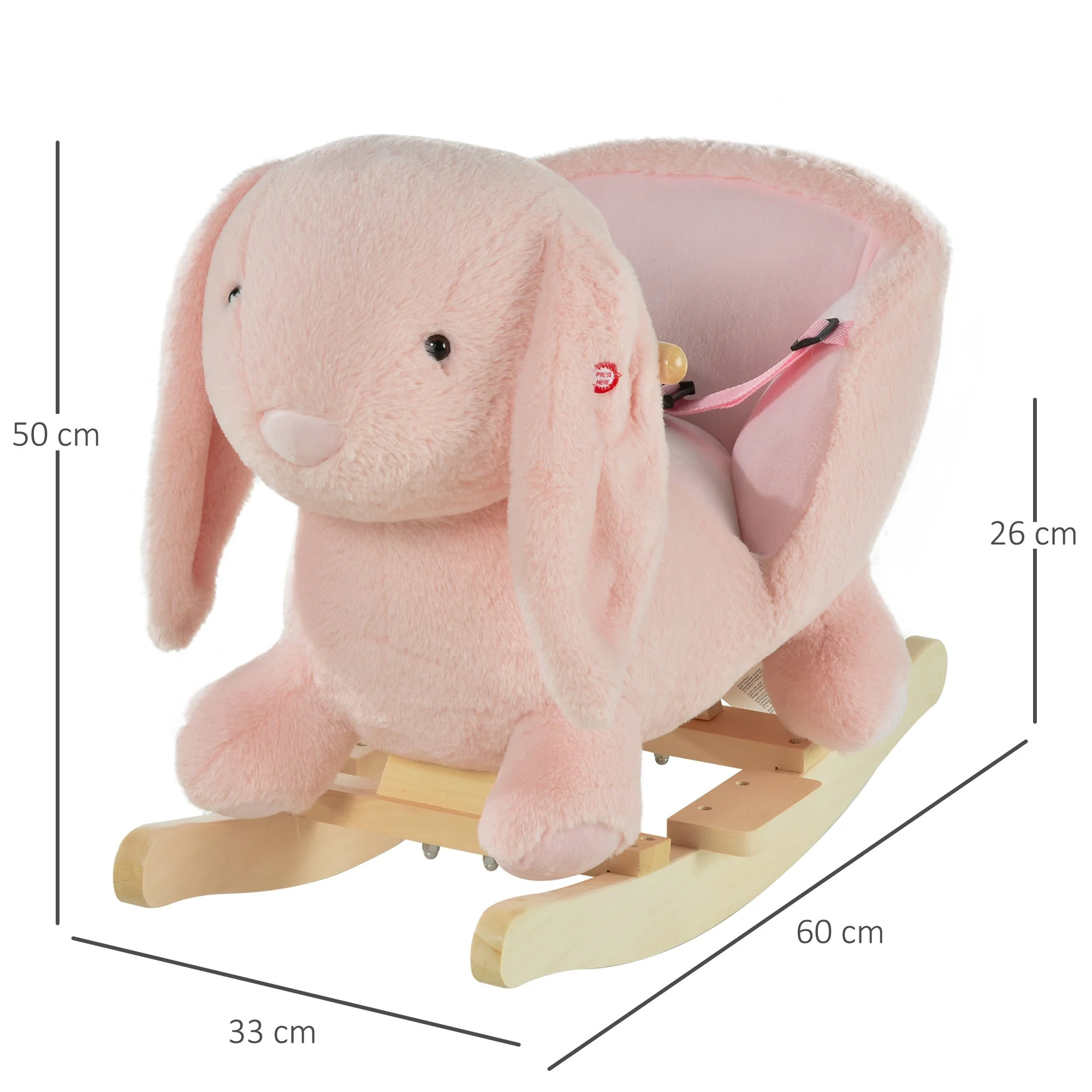 Kids Children Rocking Horse Plush Ride On Rabbit Seat w/ Sound Wood Base Seat Safety Belt Toddler Baby Toy Rocker Pink 18 - 36 Months - Image 3