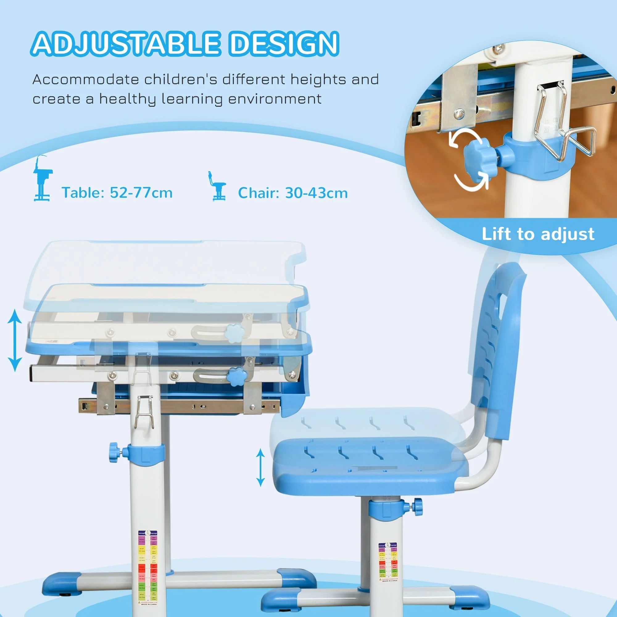 Kids Desk and Chair Set Height Adjustable Student Writing Desk Children School Study Table with Tiltable Desktop - Image 6