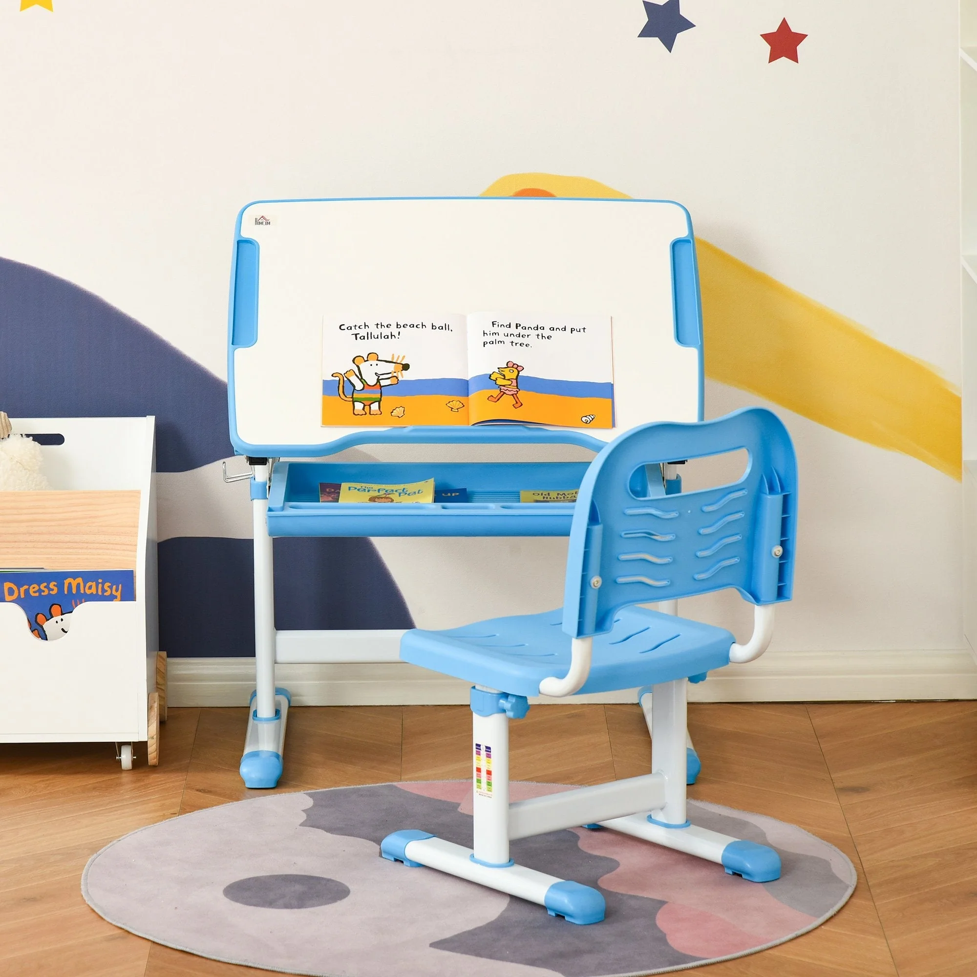 Kids Desk and Chair Set Height Adjustable Student Writing Desk Children School Study Table with Tiltable Desktop - Image 8