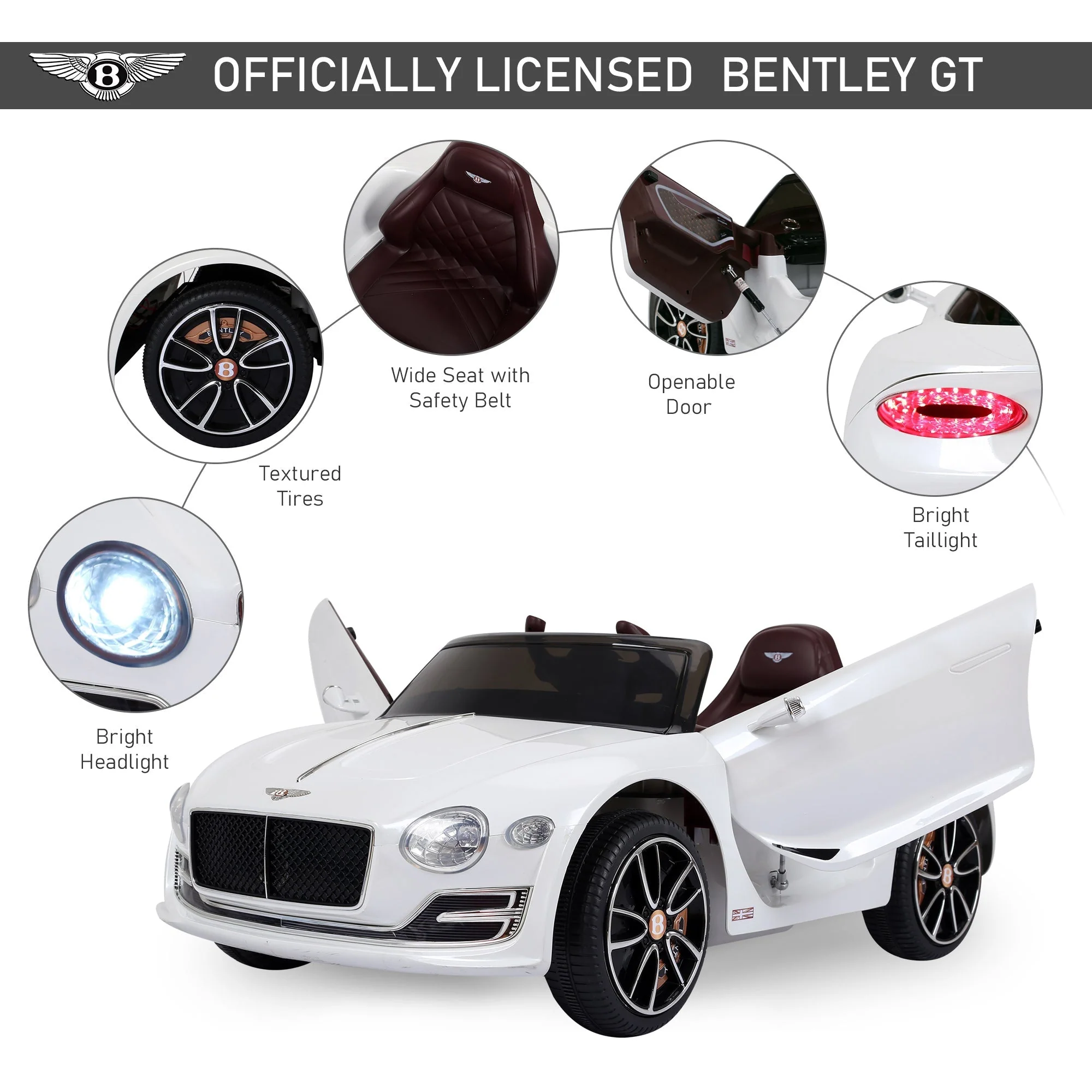 Kids Electric Car Kids Ride on Toys W/ LED Lights-White - Image 4