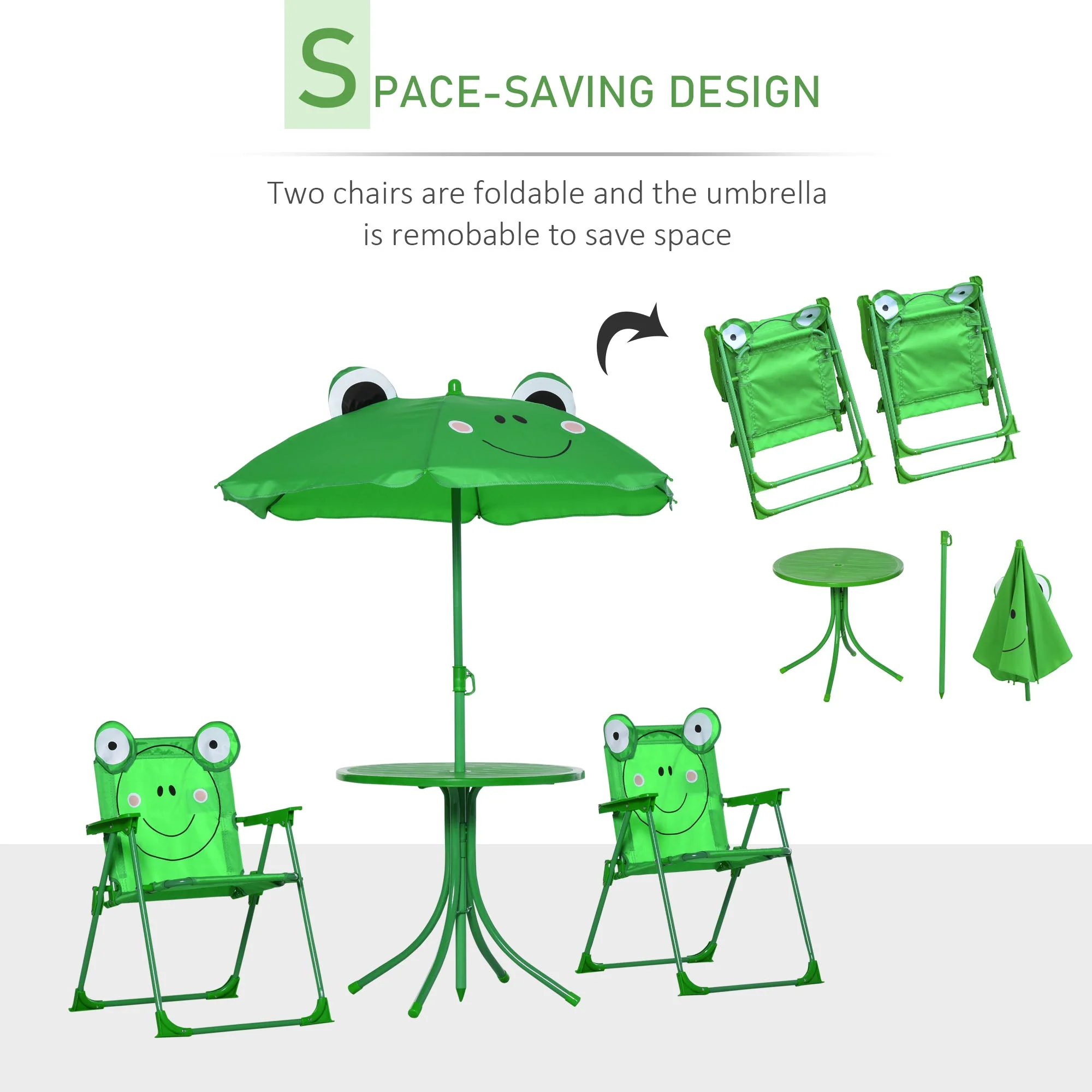 Kids Picnic Table and Chair Set Frog w/ Removable Adjustable Umbrella - Image 3