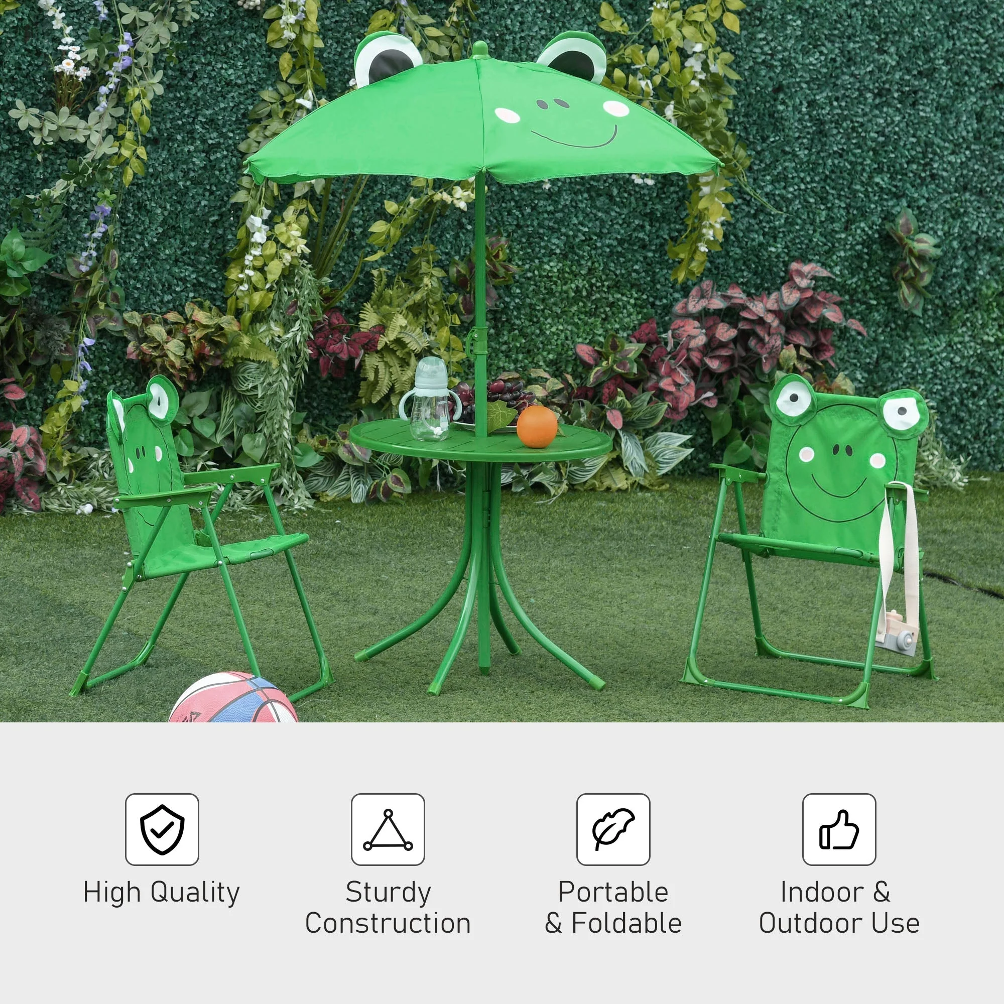 Kids Picnic Table and Chair Set Frog w/ Removable Adjustable Umbrella - Image 4
