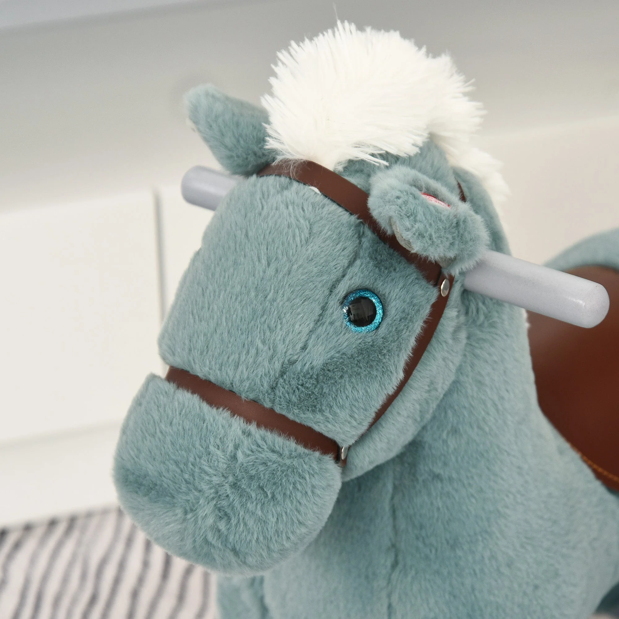 Kids Plush Ride-On Rocking Horse Toy Rocker with Plush Toy Realistic Sounds for Child 18-36 Months Blue - Image 8