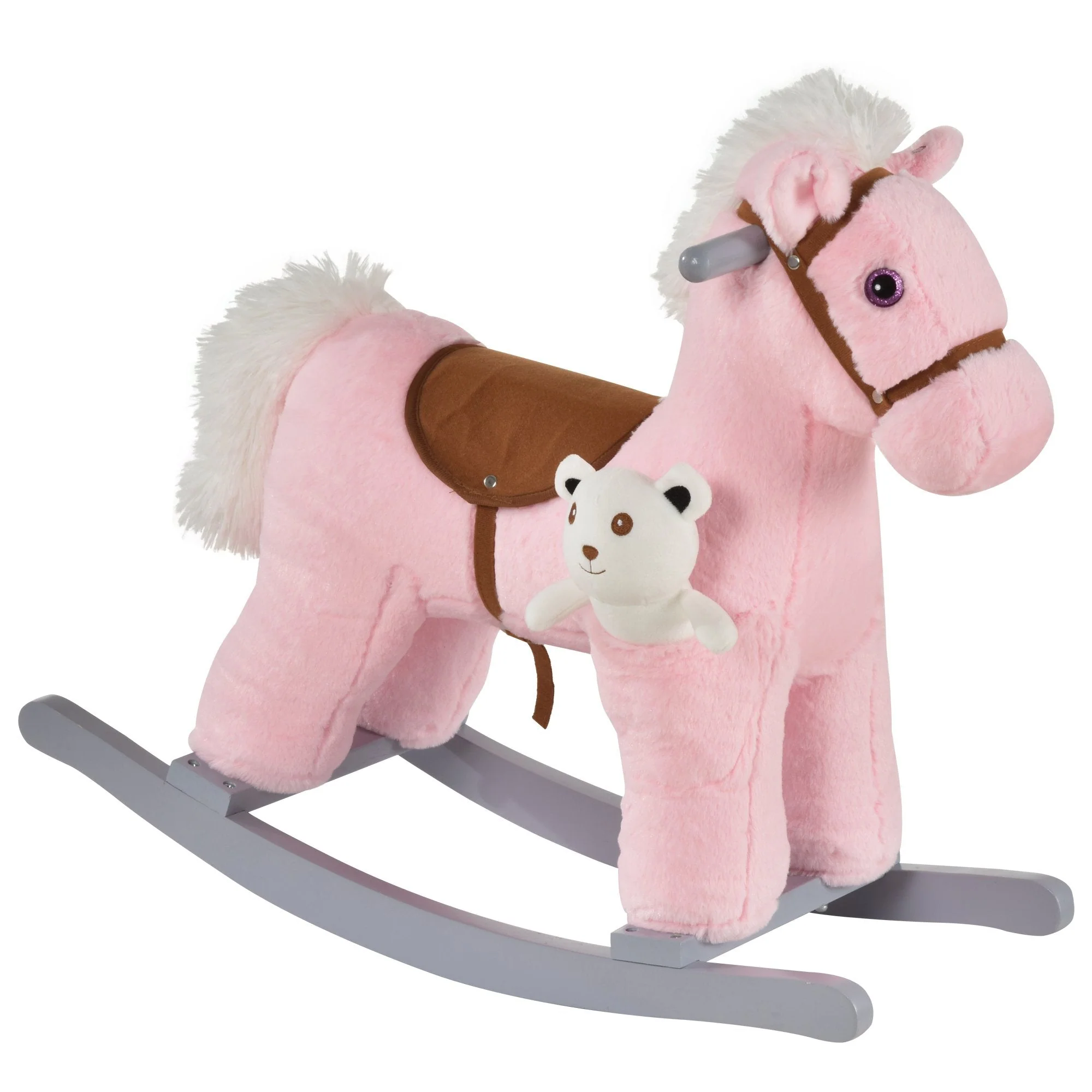 Kids Plush Ride-On Rocking Horse Toy Rocker with Plush Toy Realistic Sounds for Child 18-36 Months Pink - Image 2