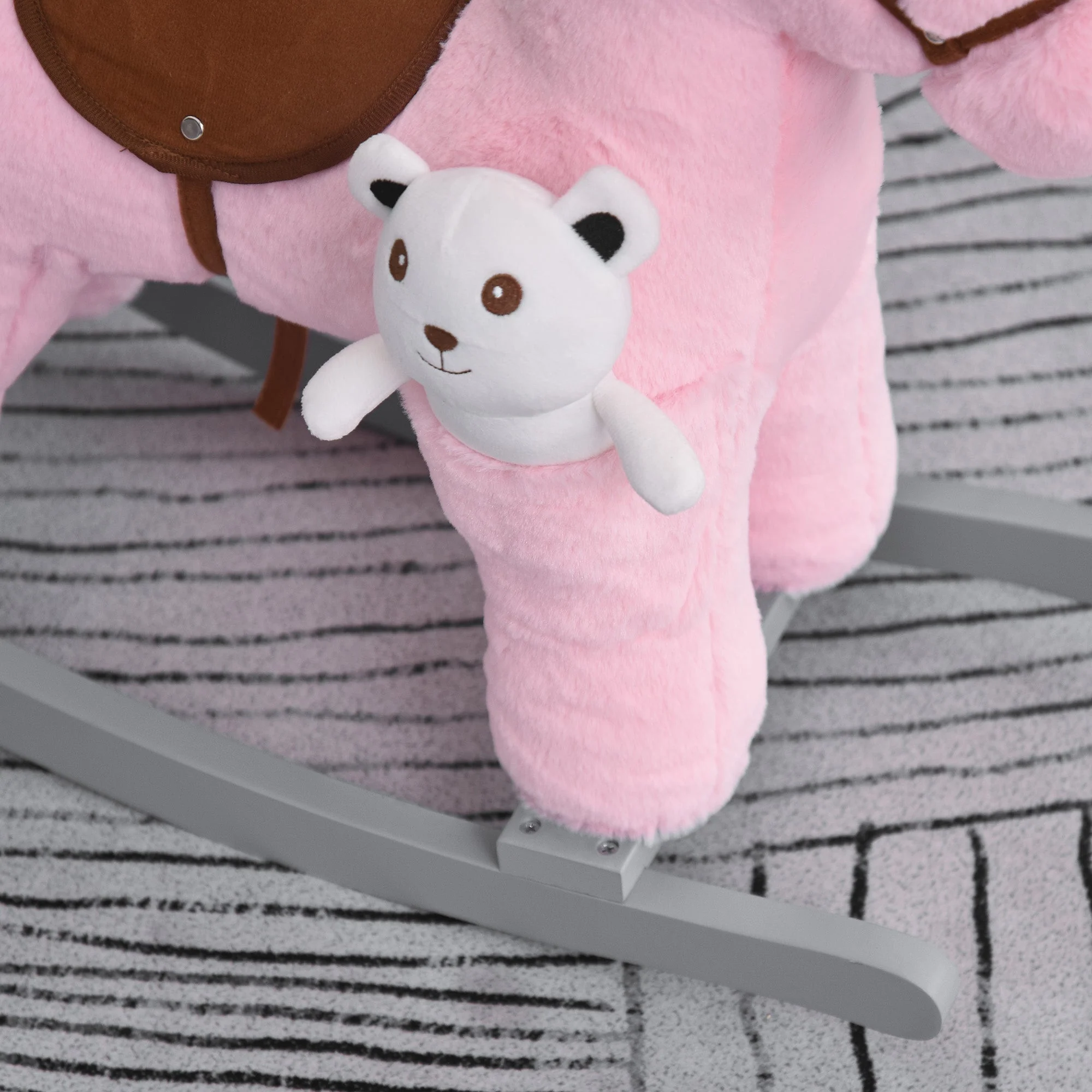 Kids Plush Ride-On Rocking Horse Toy Rocker with Plush Toy Realistic Sounds for Child 18-36 Months Pink - Image 8