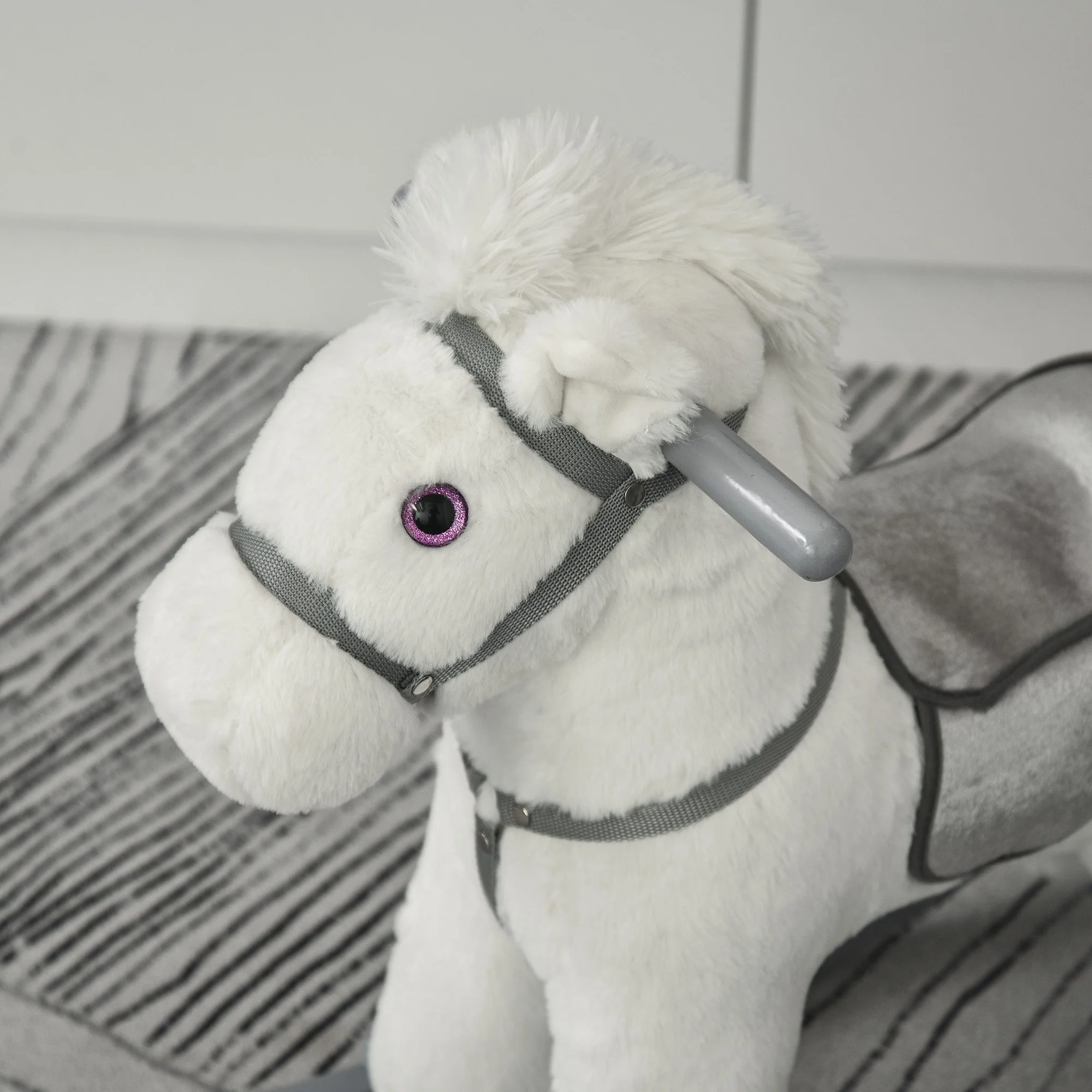 Kids Plush Ride-On Rocking Horse Toy Rocker With Plush Toy Realistic Sounds For Child 18-36 Months White - Image 9