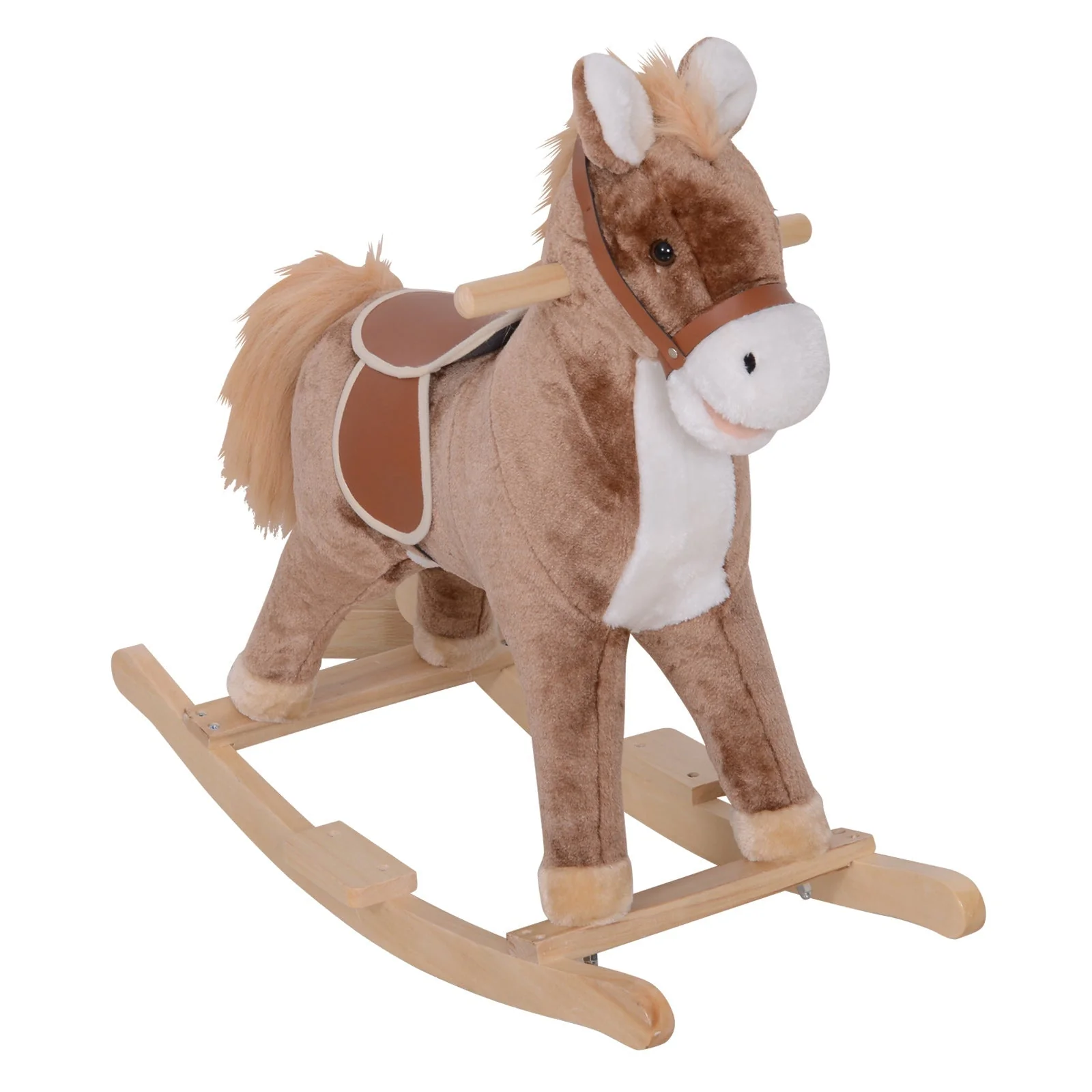 Kids Plush Rocking Horse-Brown/White - Image 2