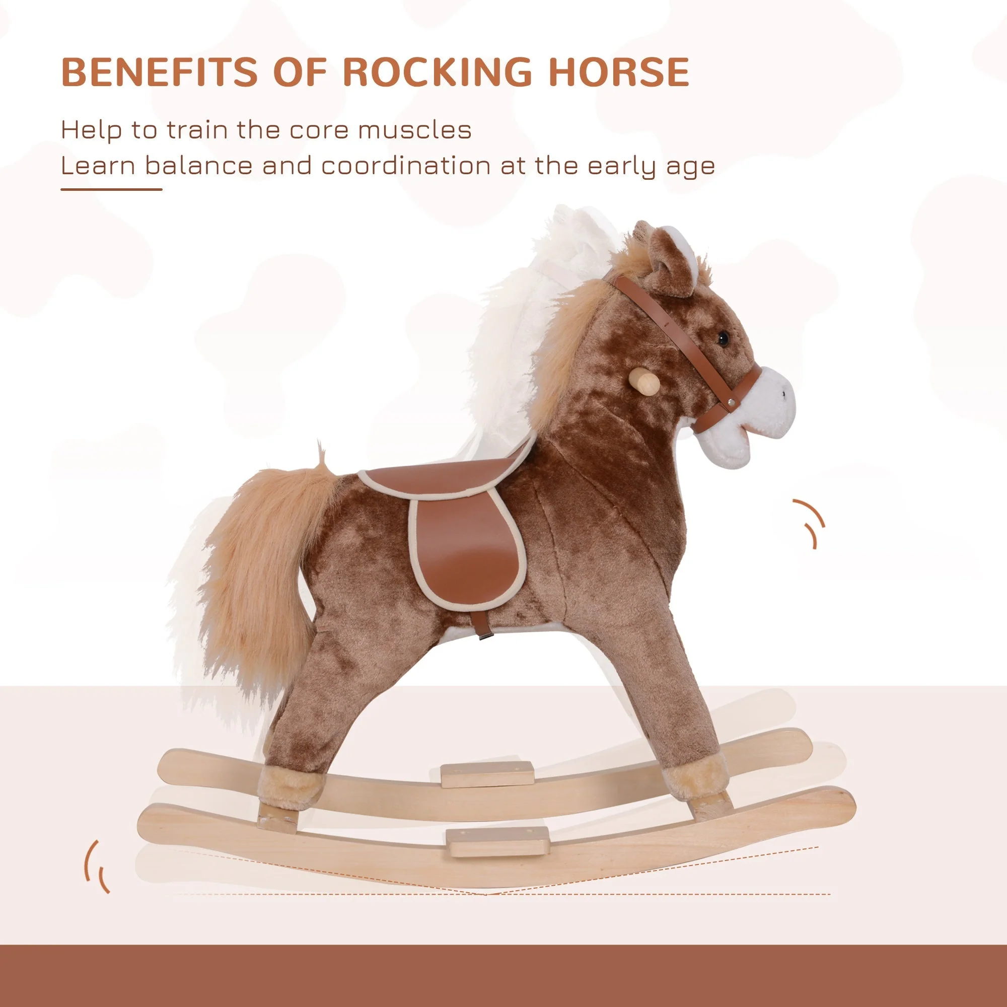 Kids Plush Rocking Horse-Brown/White - Image 5